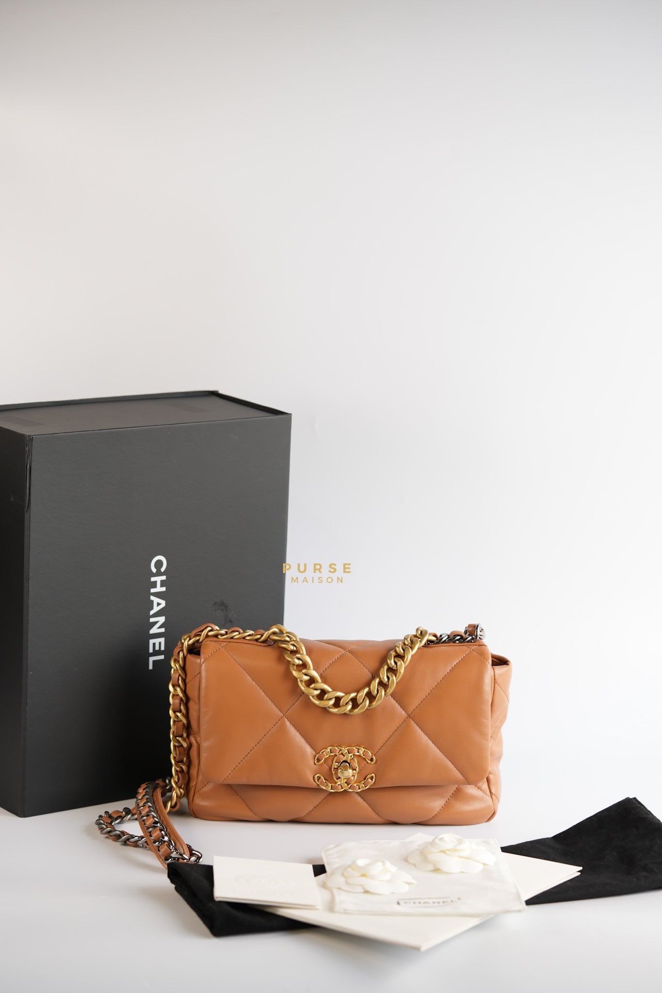 C19 Small in Caramel Lambskin Leather & Mixed Hardware (Microchip) | Purse Maison Luxury Bags Shop