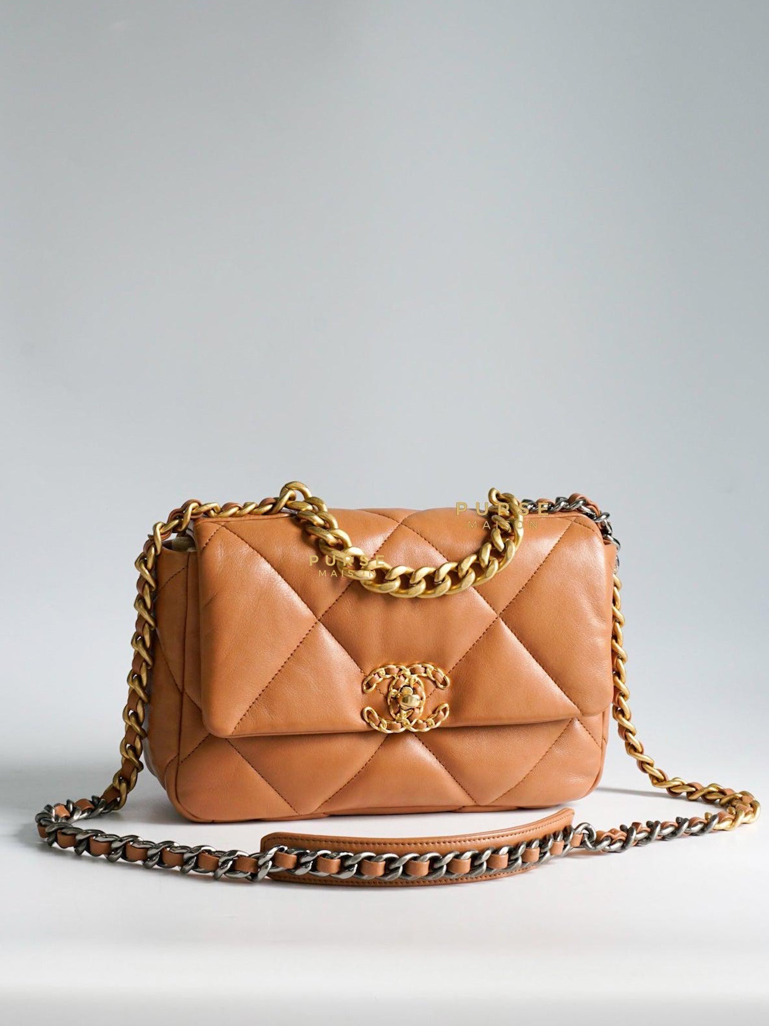 C19 Small in Caramel Lambskin Leather & Mixed Hardware (Microchip) | Purse Maison Luxury Bags Shop