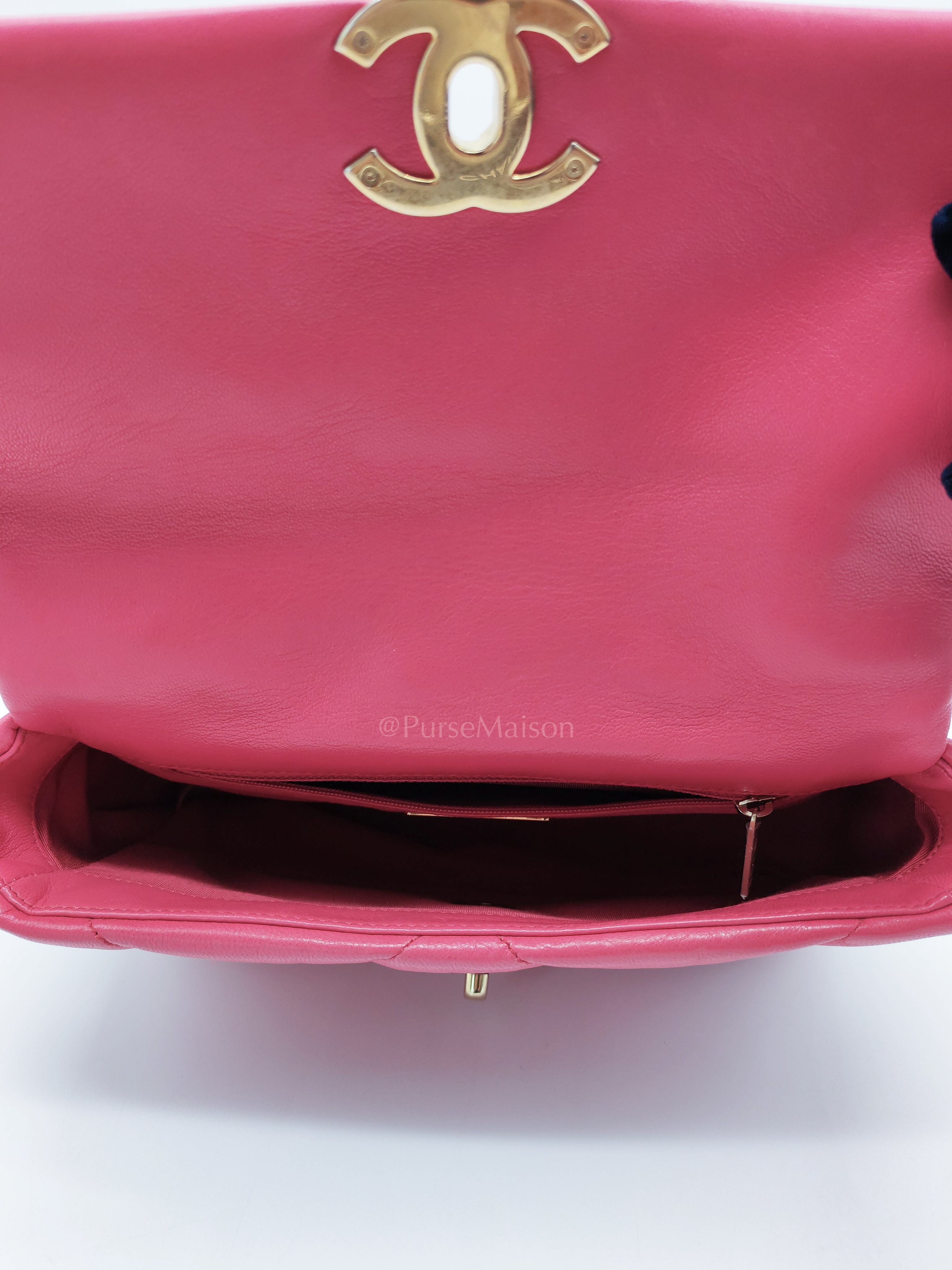19 Small in Dark Pink Quilted Goatskin Leather Mixed Hardware Series 30 | Purse Maison Luxury Bags Shop
