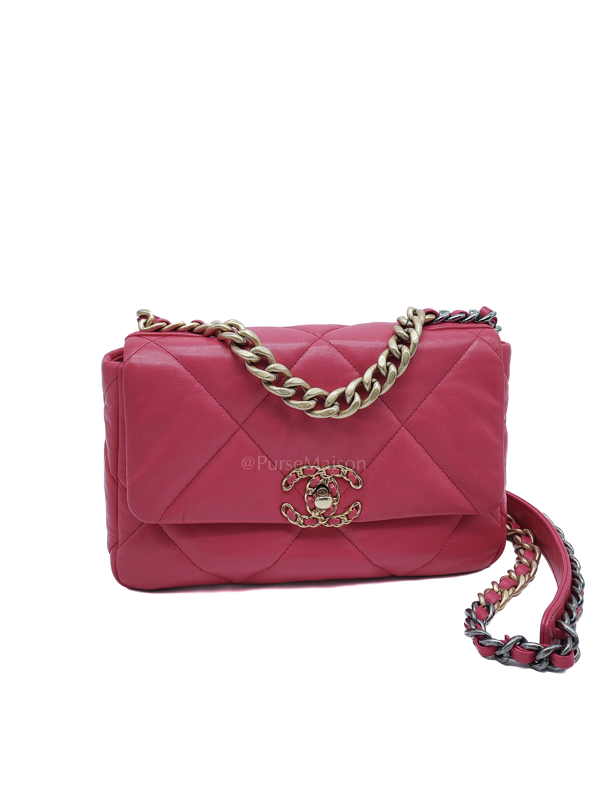 19 Small in Dark Pink Quilted Goatskin Leather Mixed Hardware Series 30 | Purse Maison Luxury Bags Shop
