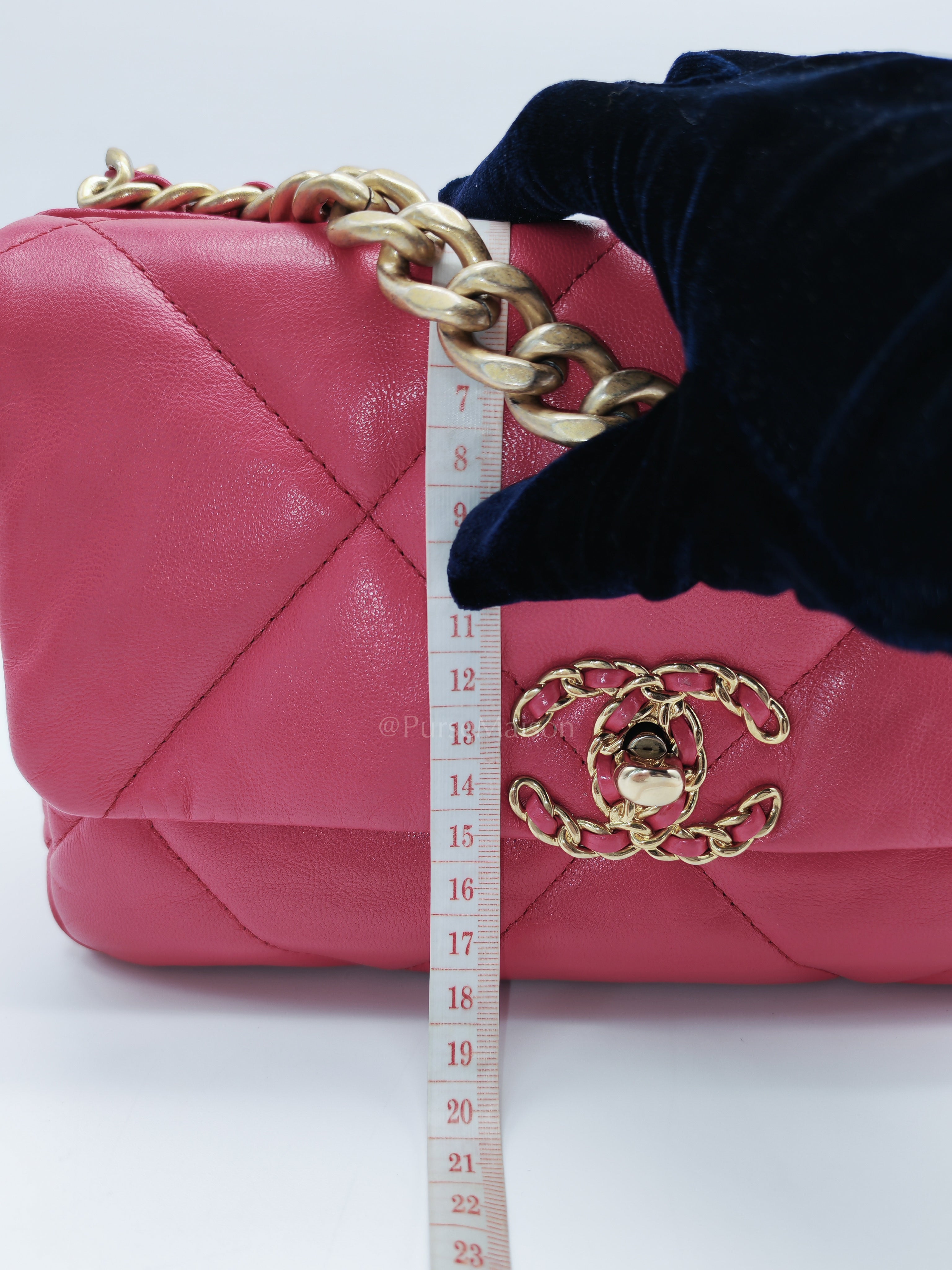 19 Small in Dark Pink Quilted Goatskin Leather Mixed Hardware Series 30 | Purse Maison Luxury Bags Shop