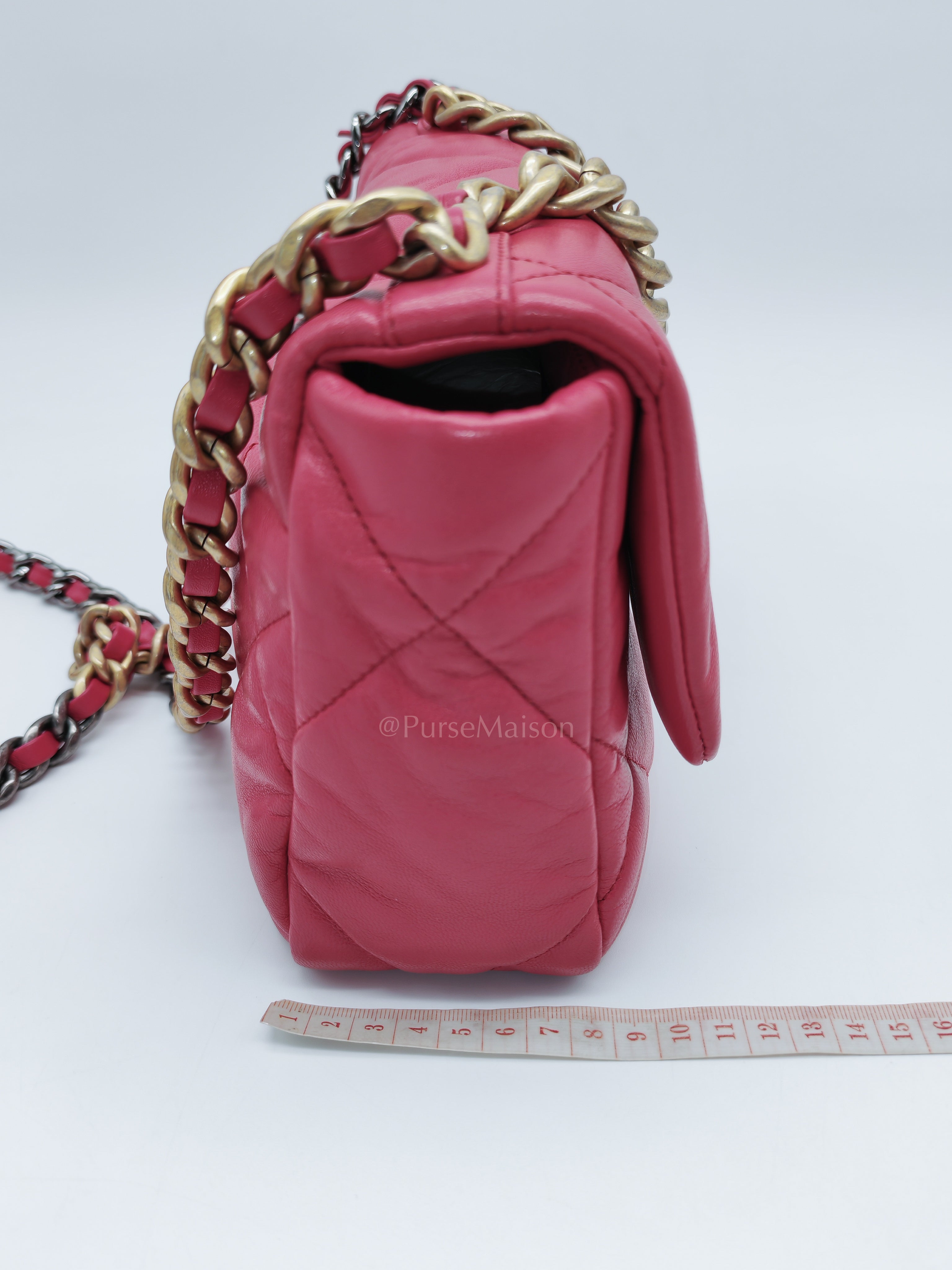 19 Small in Dark Pink Quilted Goatskin Leather Mixed Hardware Series 30 | Purse Maison Luxury Bags Shop
