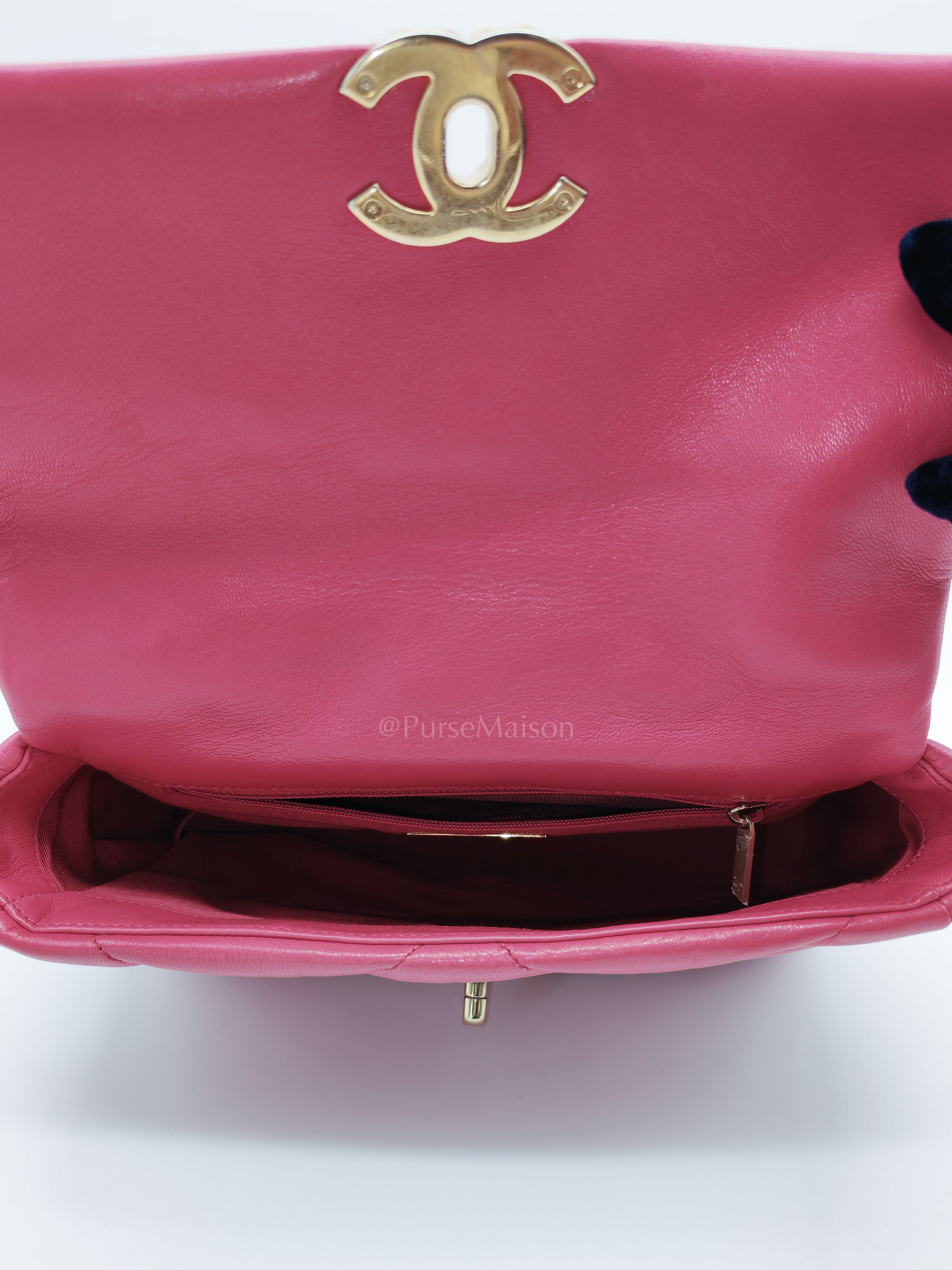 19 Small in Dark Pink Quilted Goatskin Leather Mixed Hardware Series 30 | Purse Maison Luxury Bags Shop