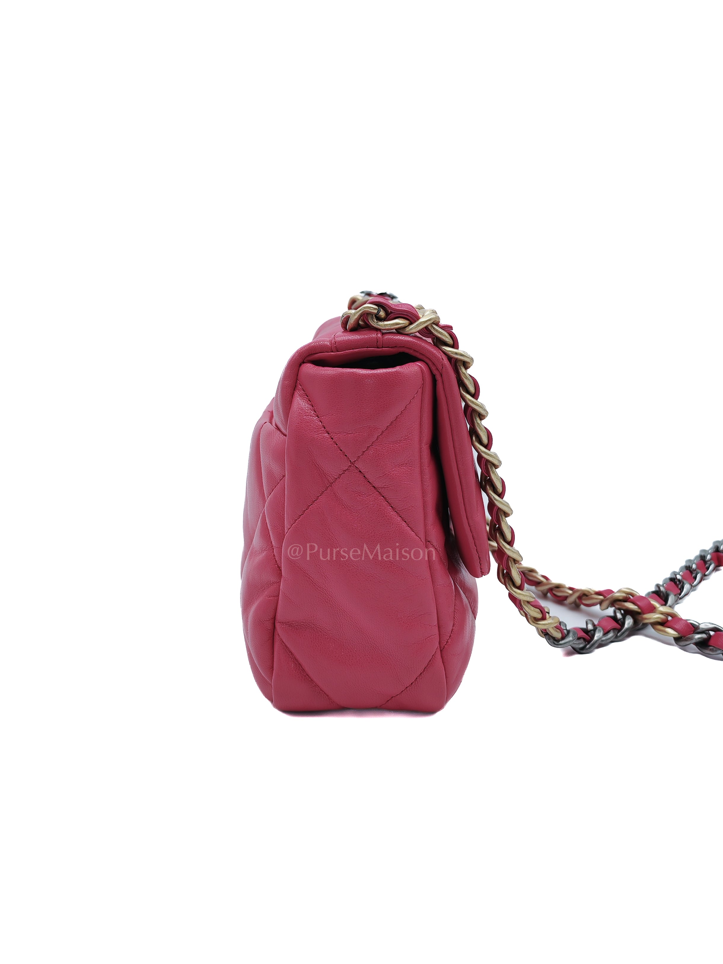 19 Small in Dark Pink Quilted Goatskin Leather Mixed Hardware Series 30 | Purse Maison Luxury Bags Shop