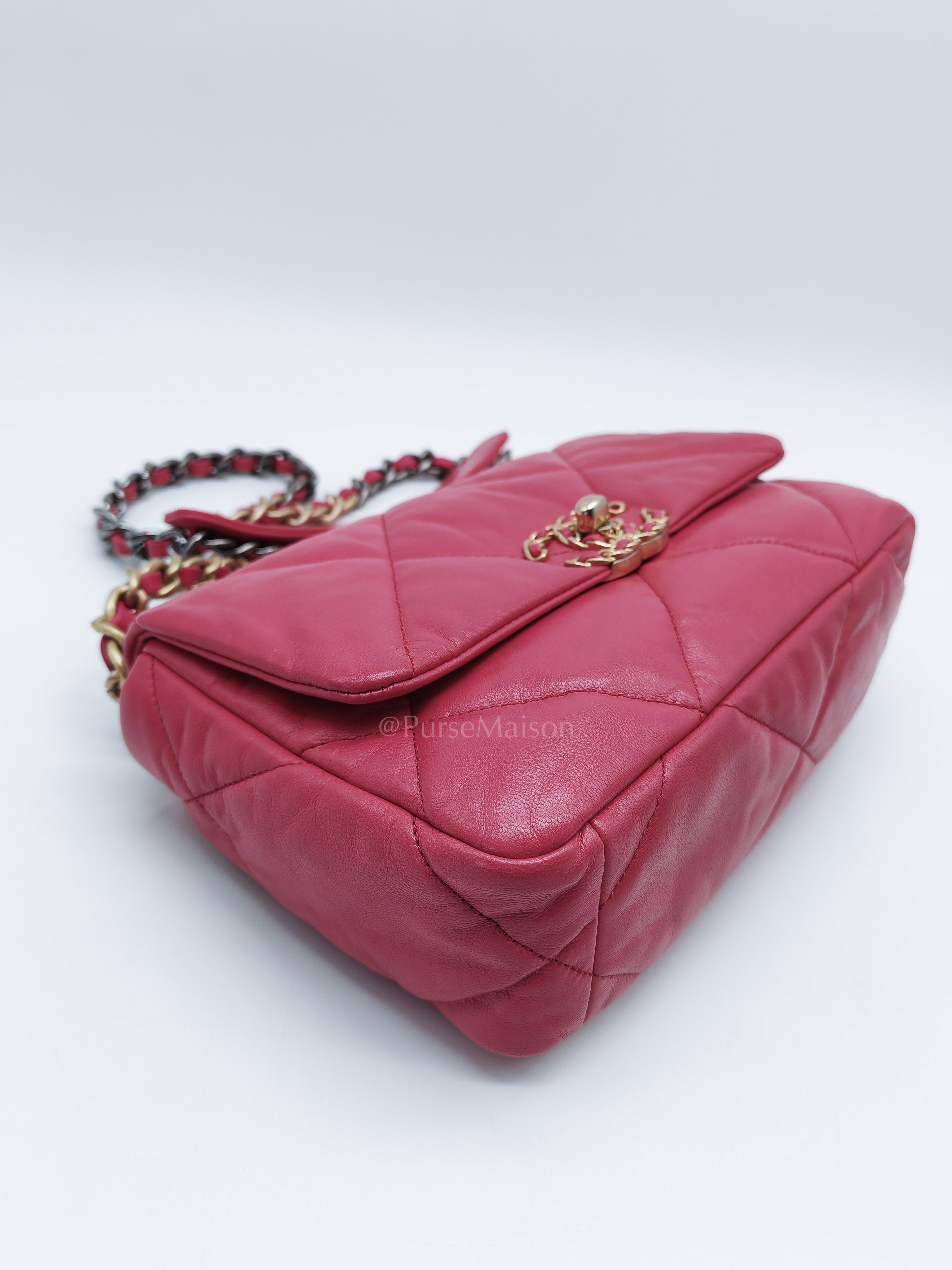 19 Small in Dark Pink Quilted Goatskin Leather Mixed Hardware Series 30 | Purse Maison Luxury Bags Shop