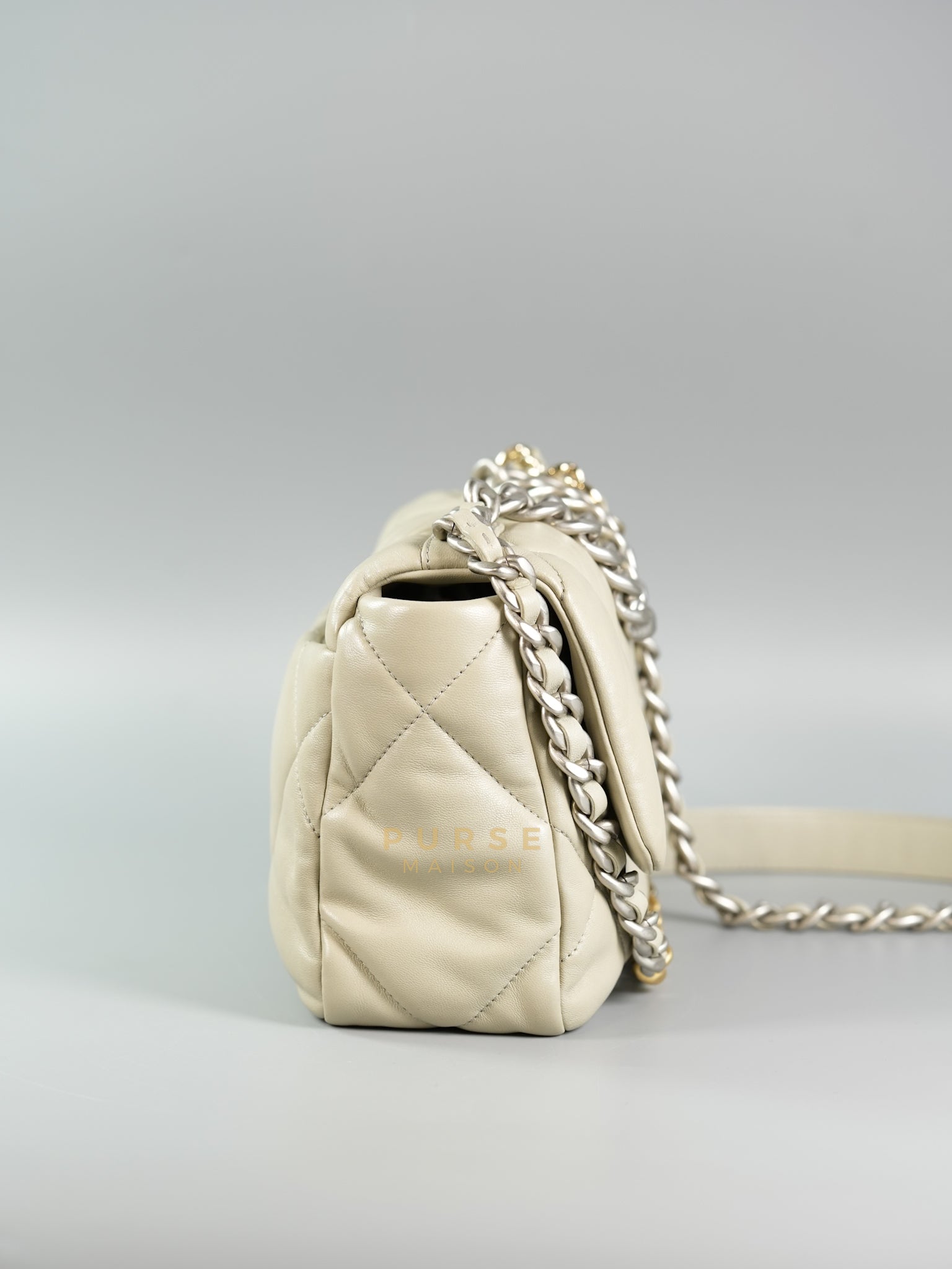 19 Small in Light Gray Lambskin Leather & Mixed Hardware (Microchip) | Purse Maison Luxury Bags Shop