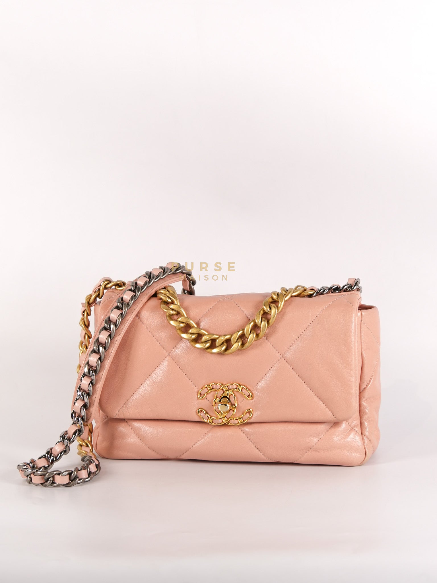 19 Small in Pink Quilted Lambskin Leather and Mixed Hardware Series 29 | Purse Maison Luxury Bags Shop