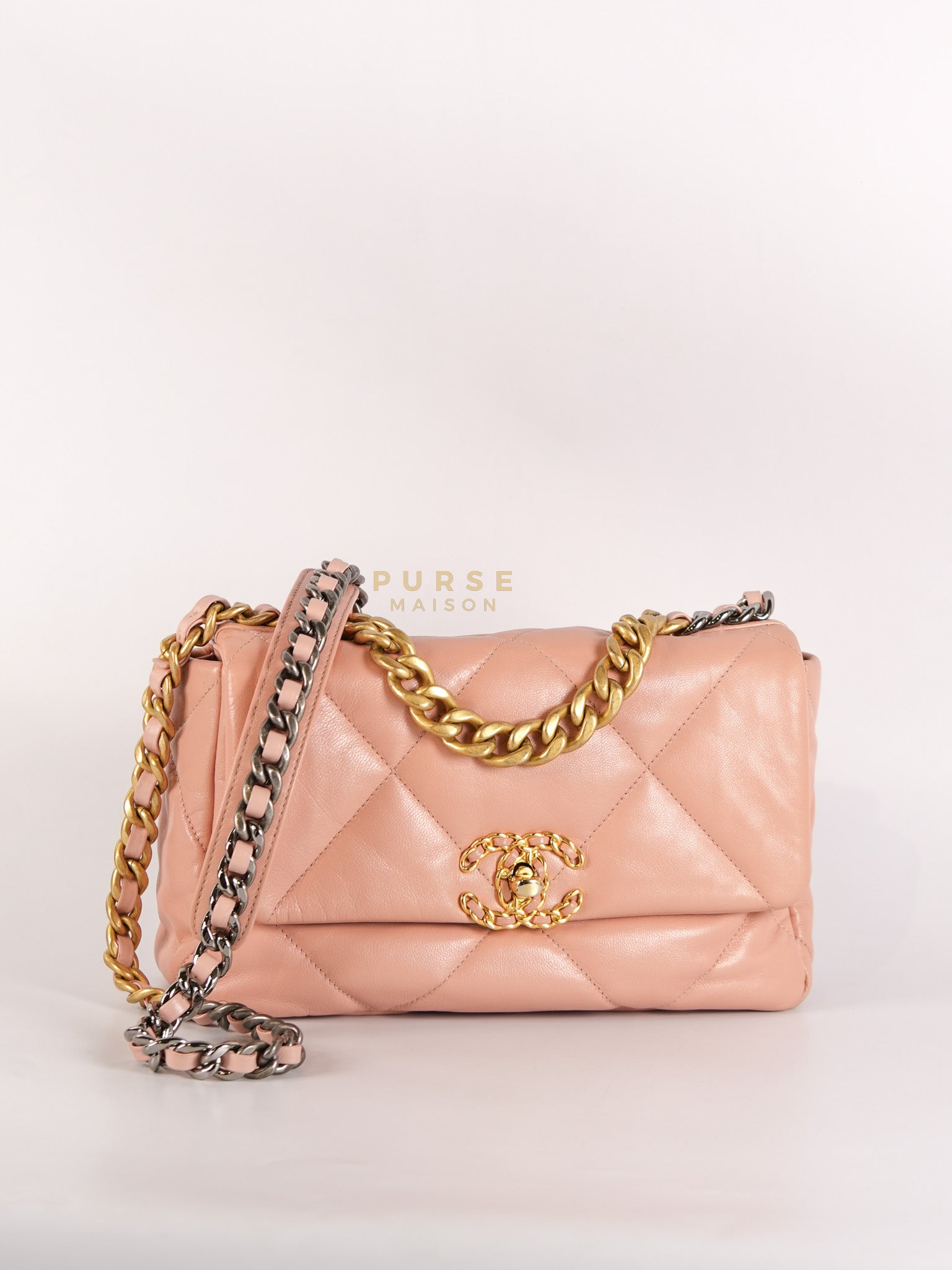 19 Small in Pink Quilted Lambskin Leather and Mixed Hardware Series 29 | Purse Maison Luxury Bags Shop