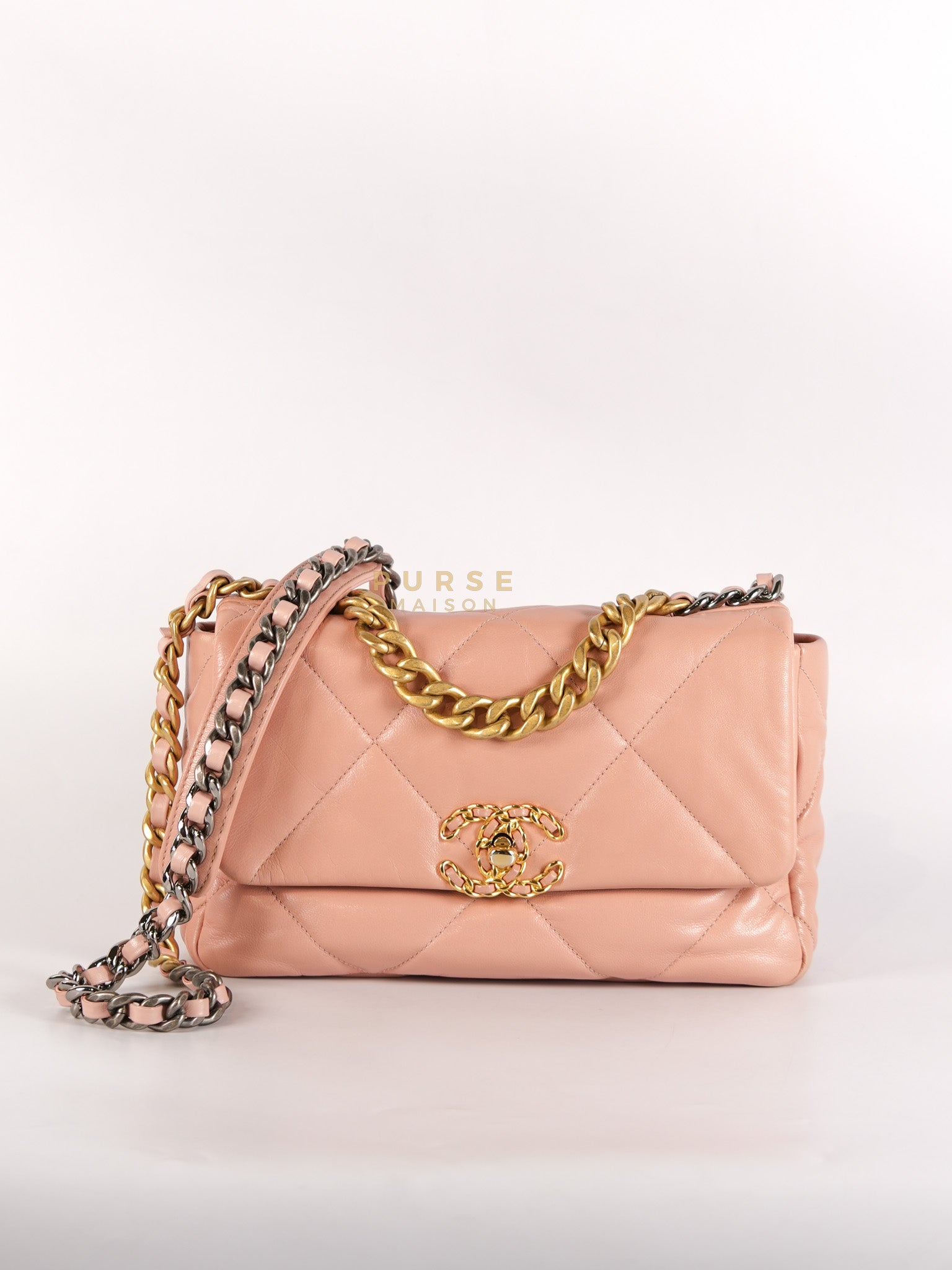 19 Small in Pink Quilted Lambskin Leather and Mixed Hardware Series 29 | Purse Maison Luxury Bags Shop