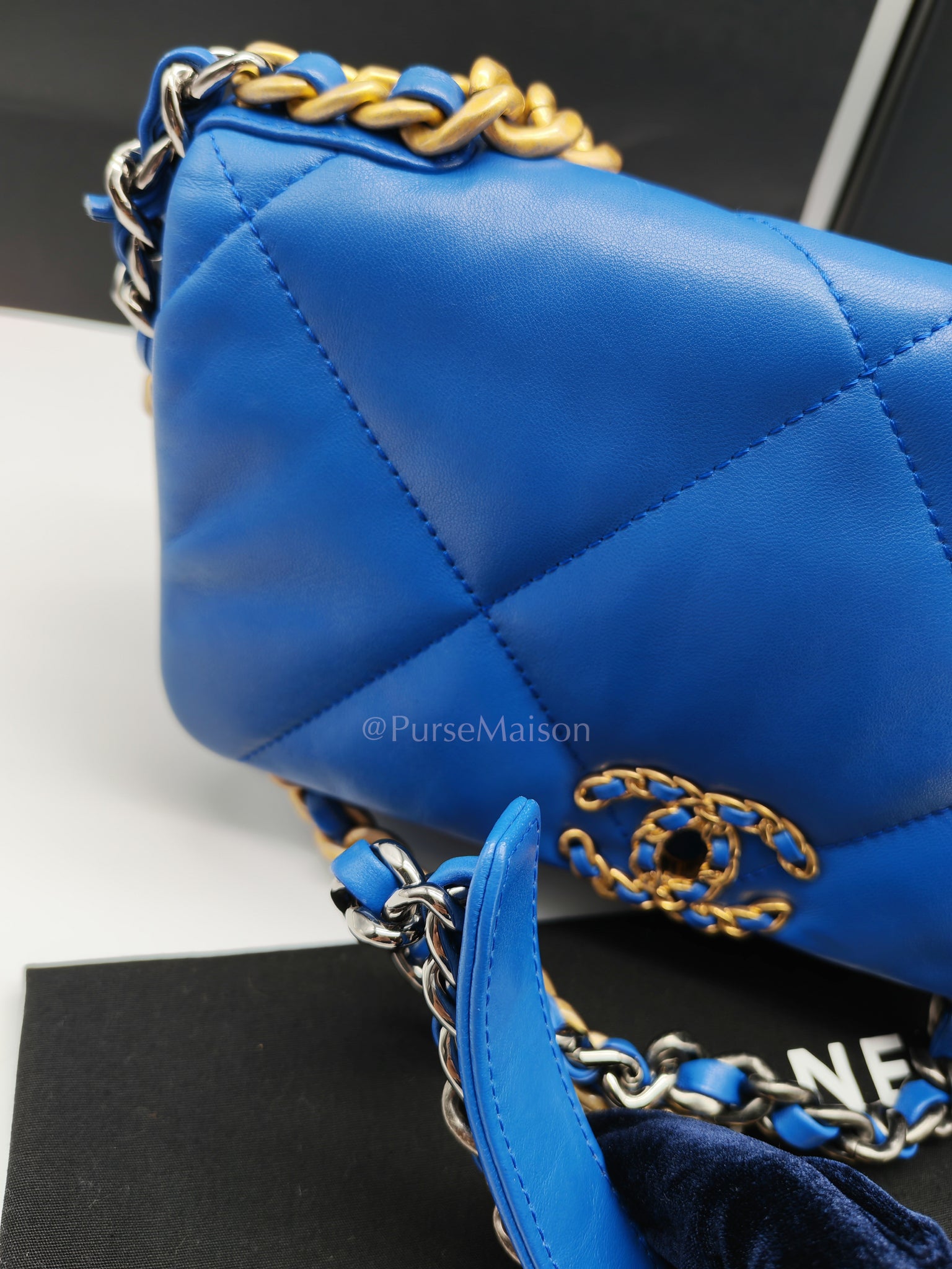 19 Small in Royal Blue Quilted Lambskin Leather and Mixed Hardware (Microchip) | Purse Maison Luxury Bags Shop