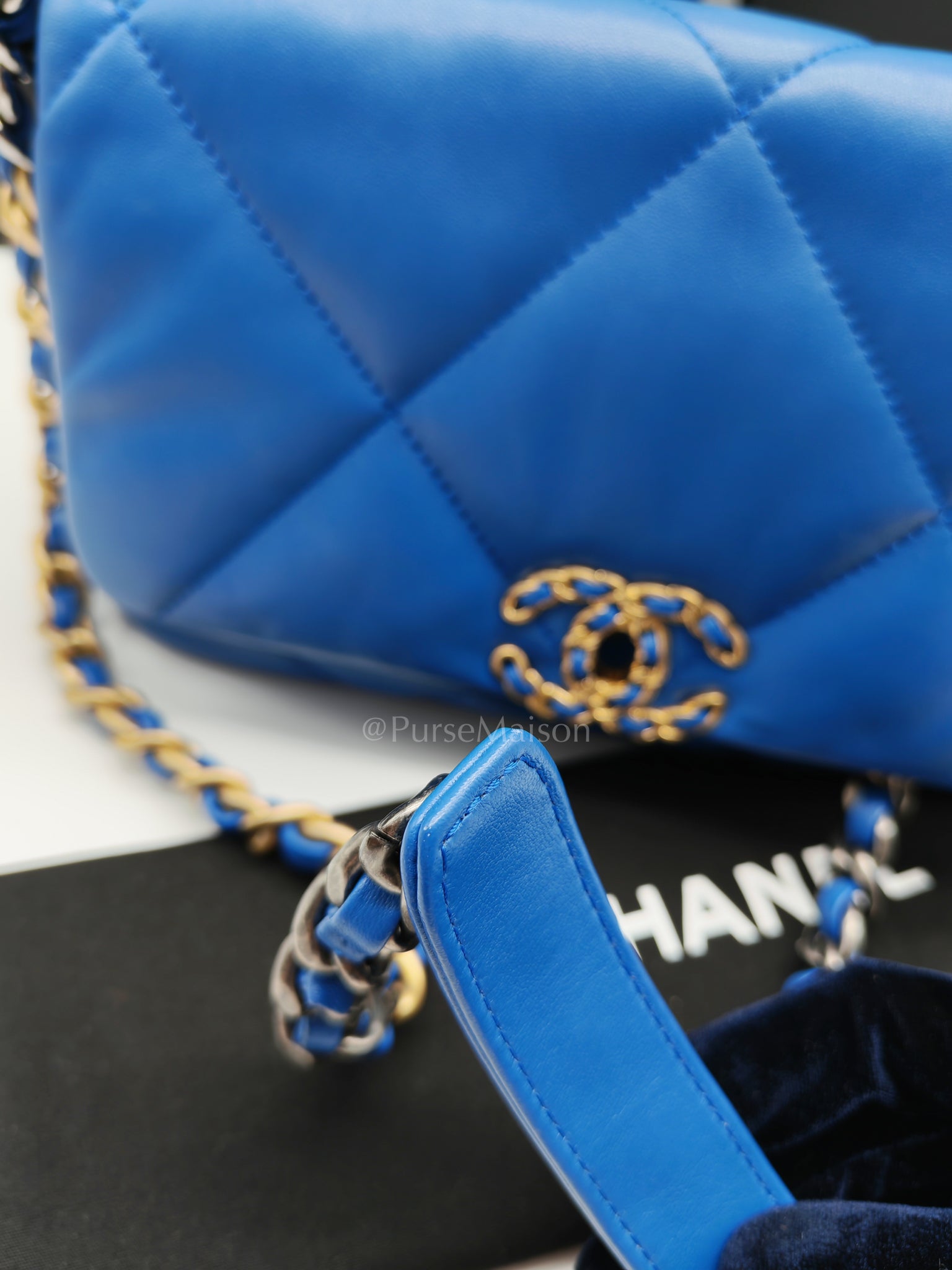19 Small in Royal Blue Quilted Lambskin Leather and Mixed Hardware (Microchip) | Purse Maison Luxury Bags Shop