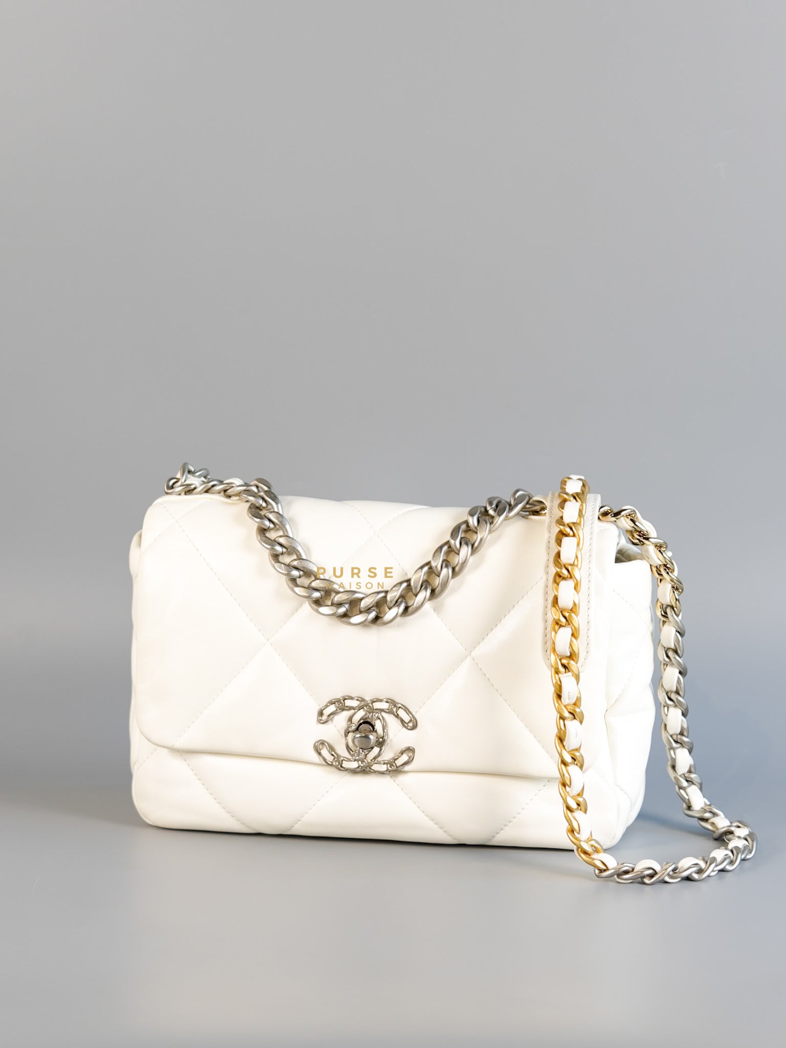 C19 Small in White Lambskin Leather & Mixed Hardware (Microchip) | Purse Maison Luxury Bags Shop