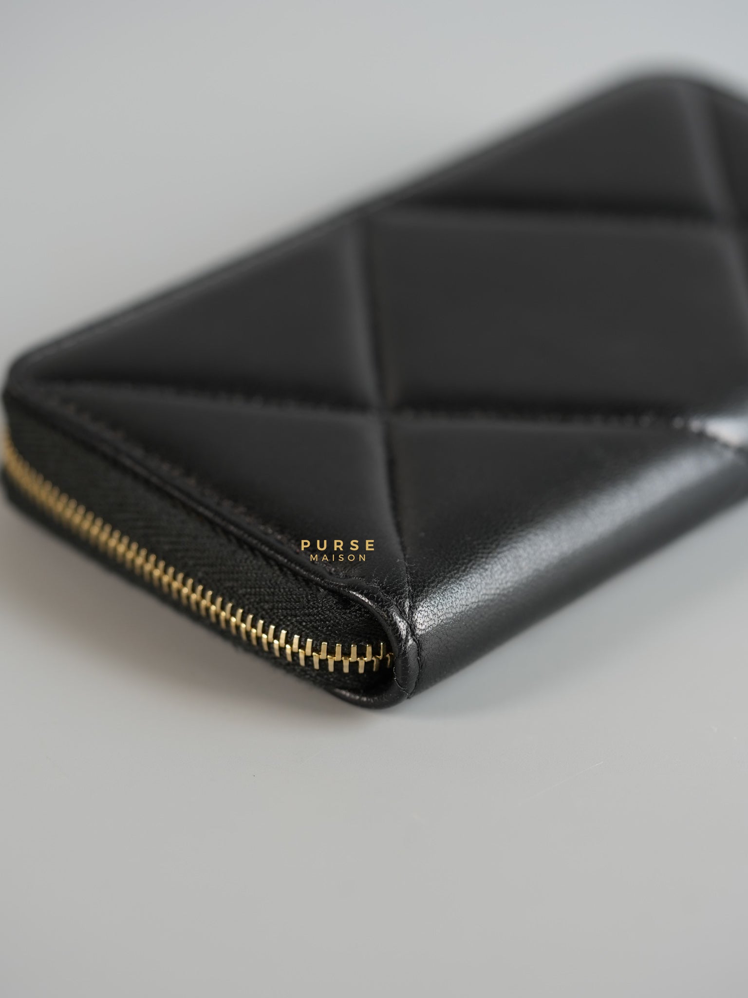 C19 Wallet Black Lambskin in Aged Gold Hardware Series 30 | Purse Maison Luxury Bags Shop