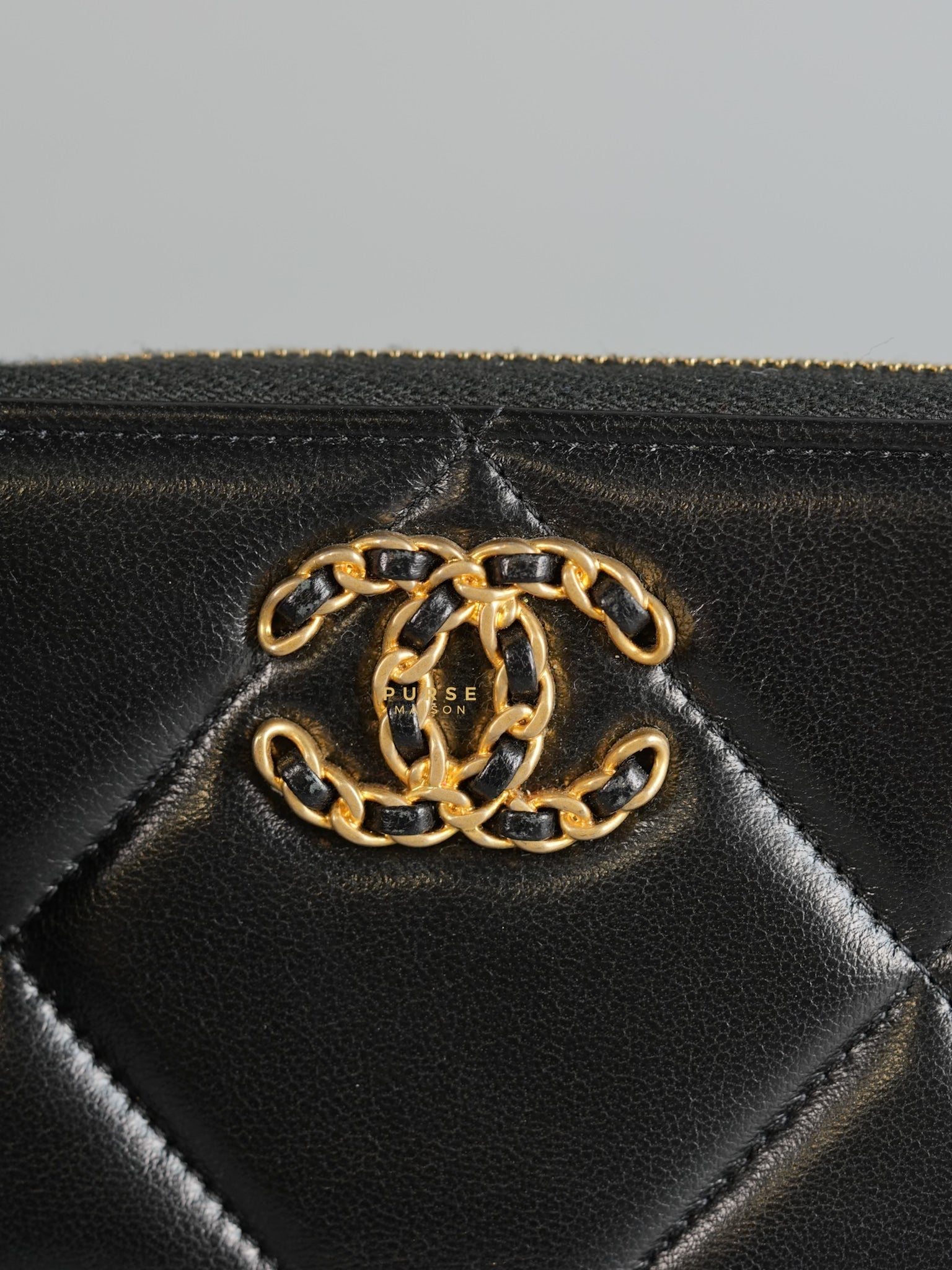 C19 Wallet Black Lambskin in Aged Gold Hardware Series 30 | Purse Maison Luxury Bags Shop