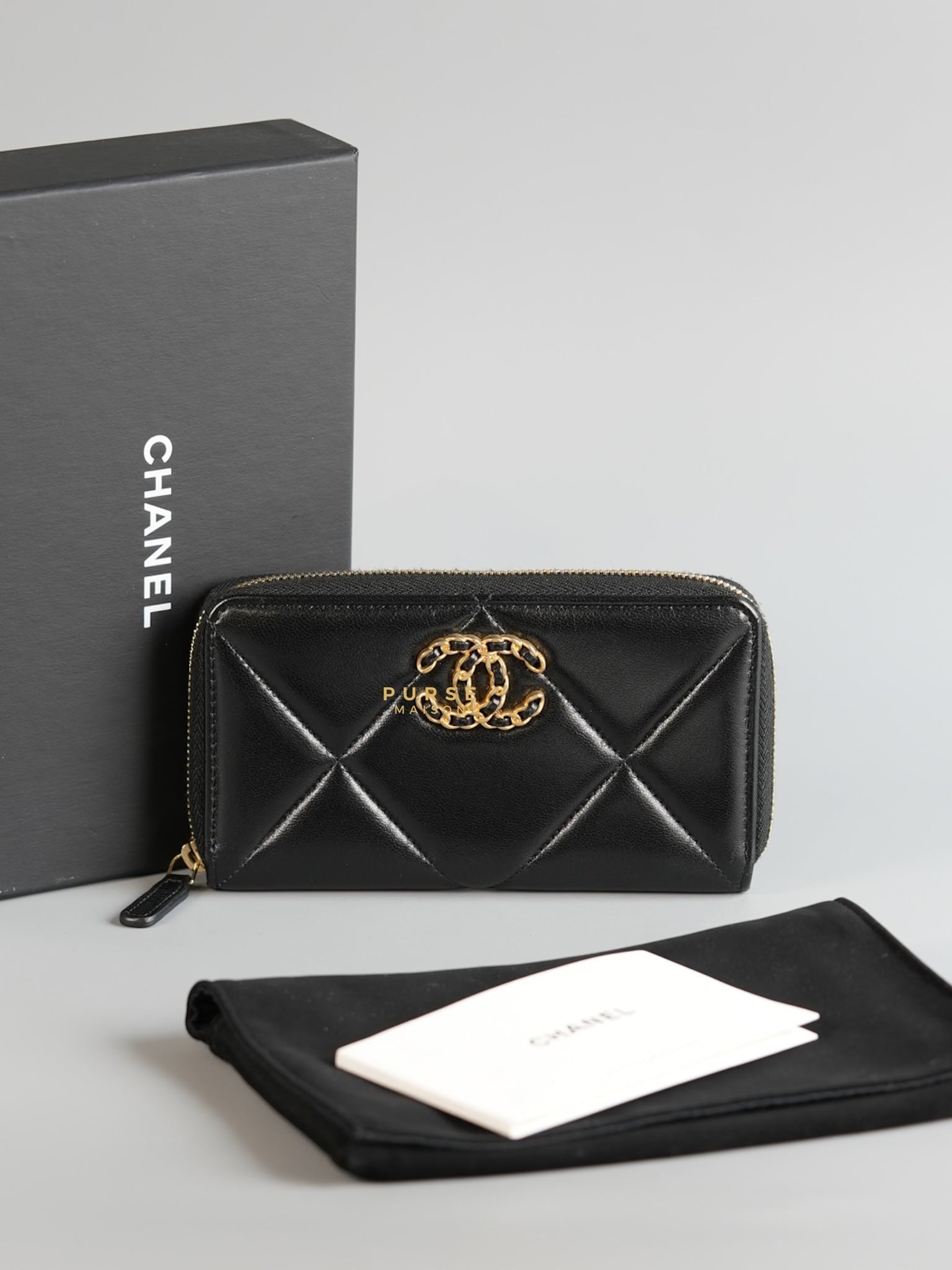 C19 Wallet Black Lambskin in Aged Gold Hardware Series 30 | Purse Maison Luxury Bags Shop