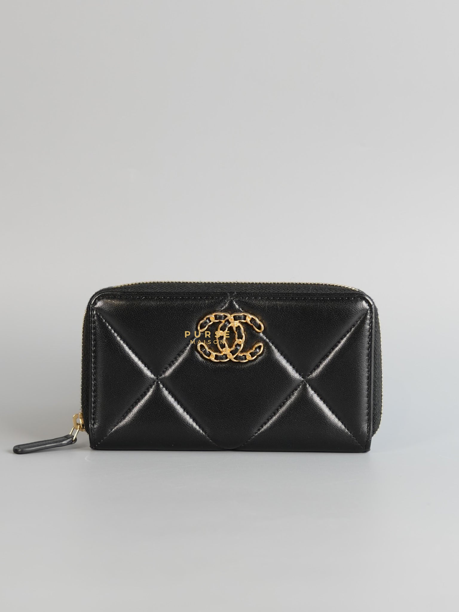 C19 Wallet Black Lambskin in Aged Gold Hardware Series 30 | Purse Maison Luxury Bags Shop