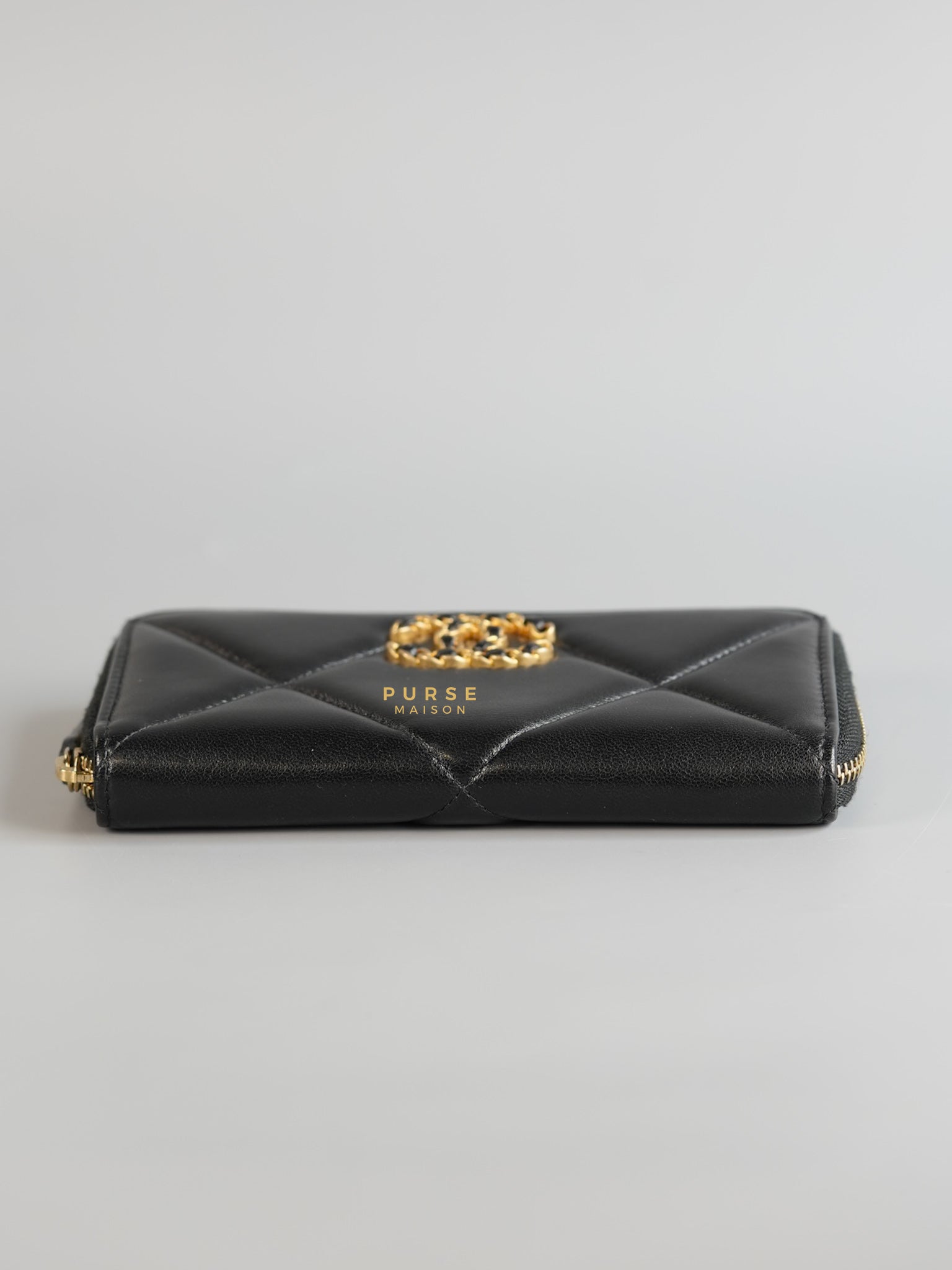 C19 Wallet Black Lambskin in Aged Gold Hardware Series 30 | Purse Maison Luxury Bags Shop