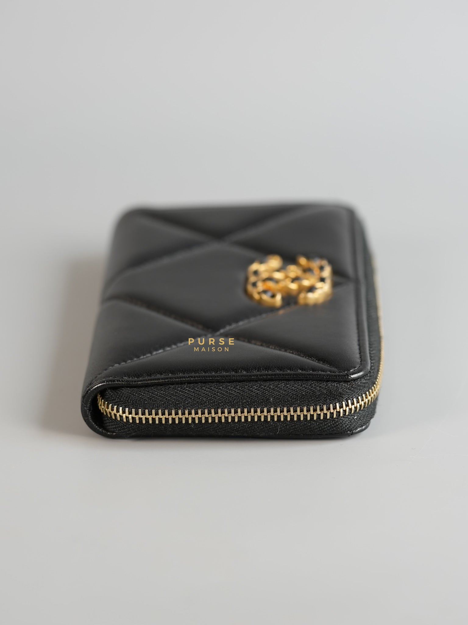 C19 Wallet Black Lambskin in Aged Gold Hardware Series 30 | Purse Maison Luxury Bags Shop