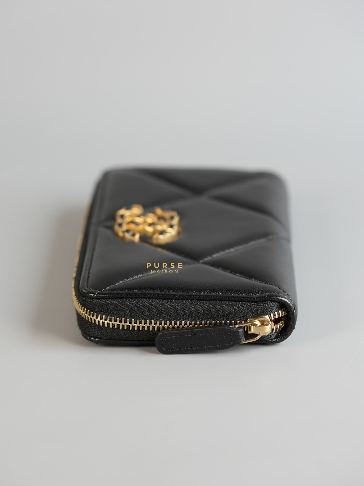 C19 Wallet Black Lambskin in Aged Gold Hardware Series 30 | Purse Maison Luxury Bags Shop