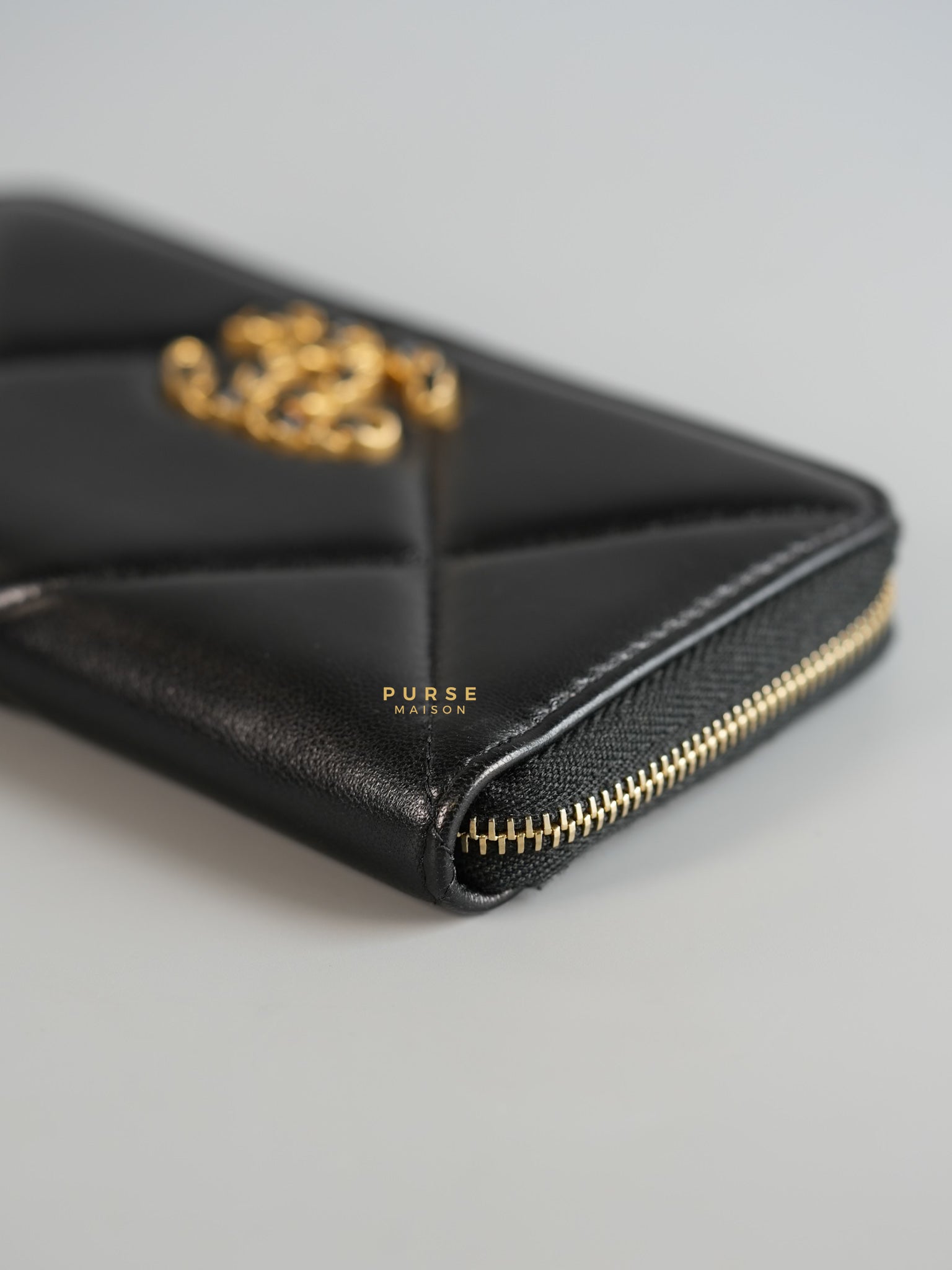 C19 Wallet Black Lambskin in Aged Gold Hardware Series 30 | Purse Maison Luxury Bags Shop