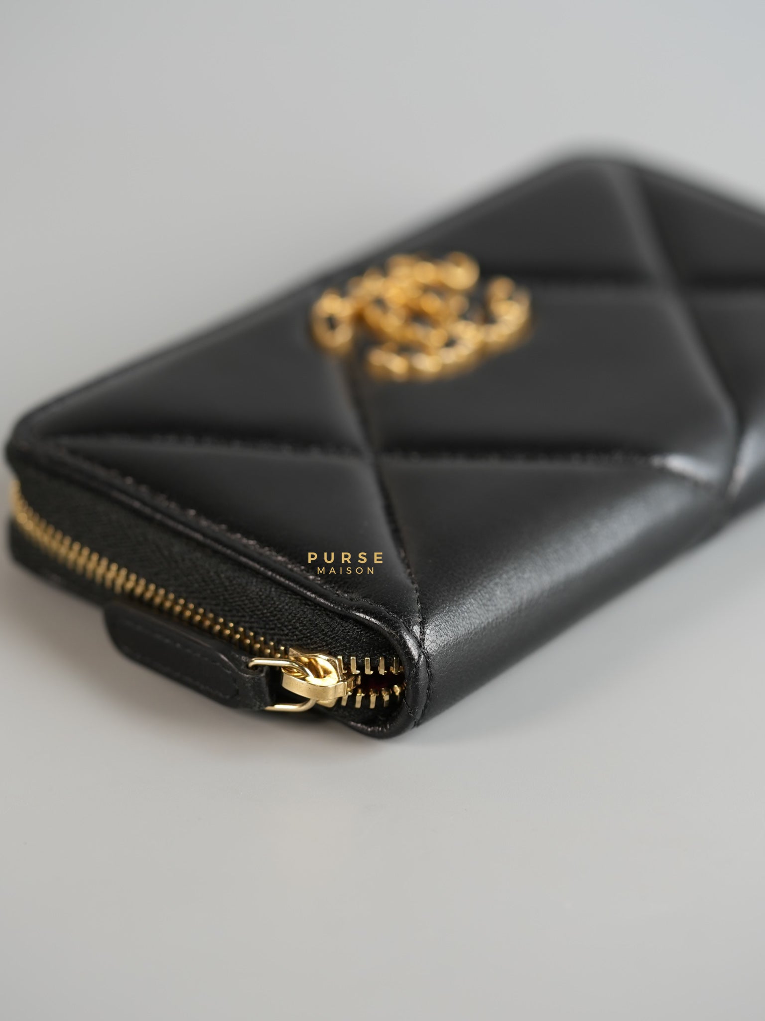 C19 Wallet Black Lambskin in Aged Gold Hardware Series 30 | Purse Maison Luxury Bags Shop