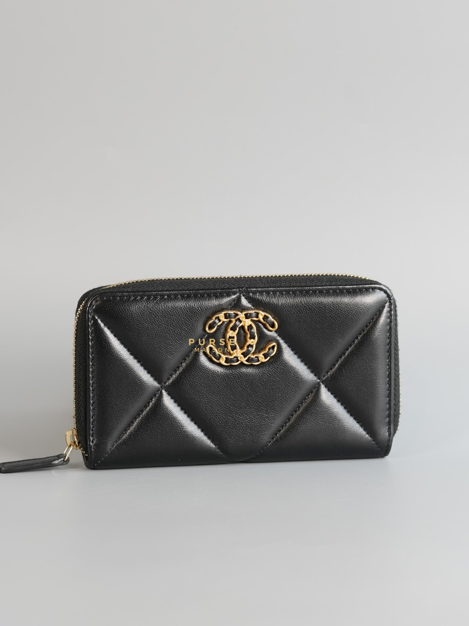 C19 Wallet Black Lambskin in Aged Gold Hardware Series 30 | Purse Maison Luxury Bags Shop