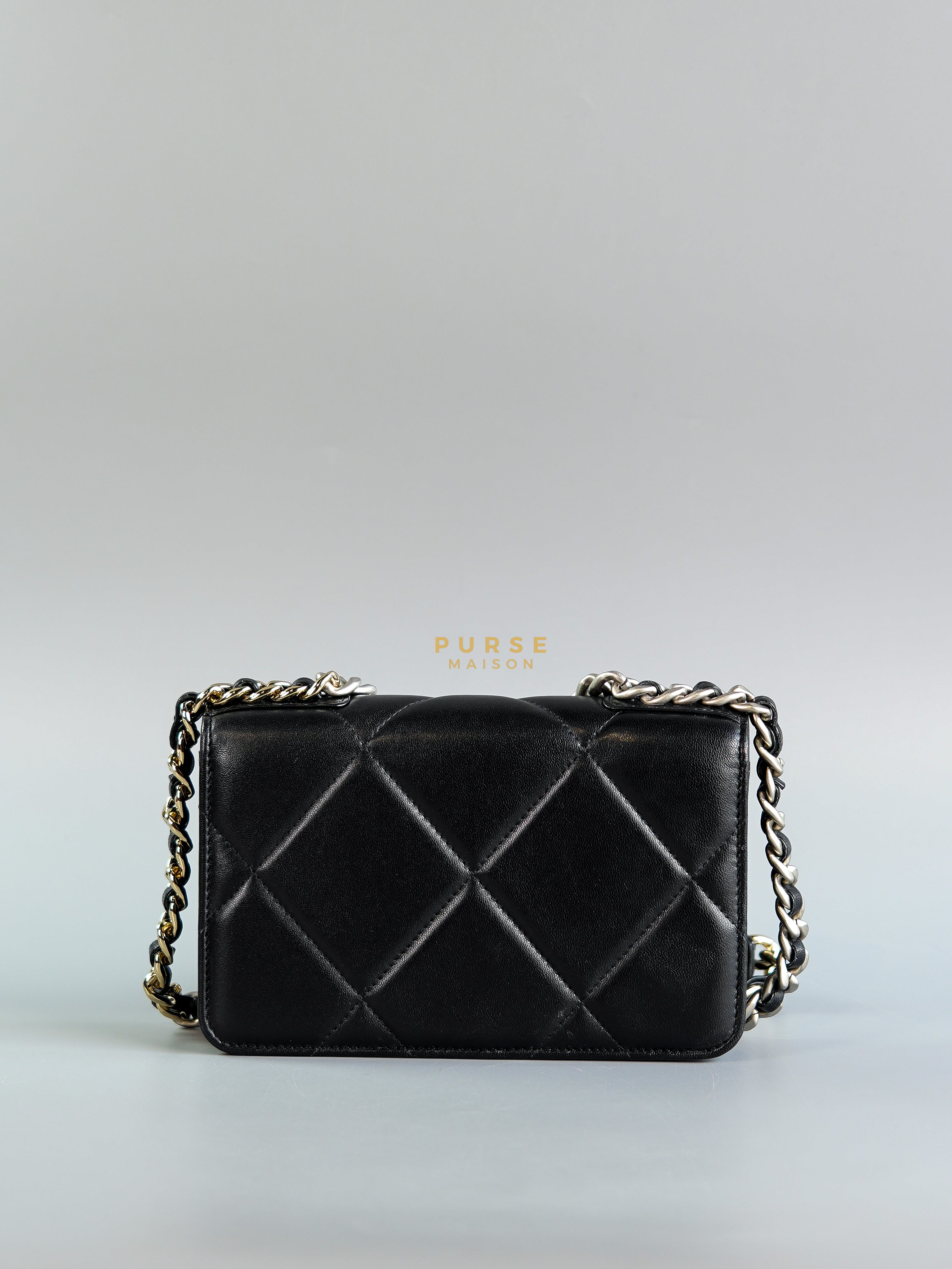 19 Wallet on Chain in Black Lambskin & Mix Hardware (Microchip) | Purse Maison Luxury Bags Shop