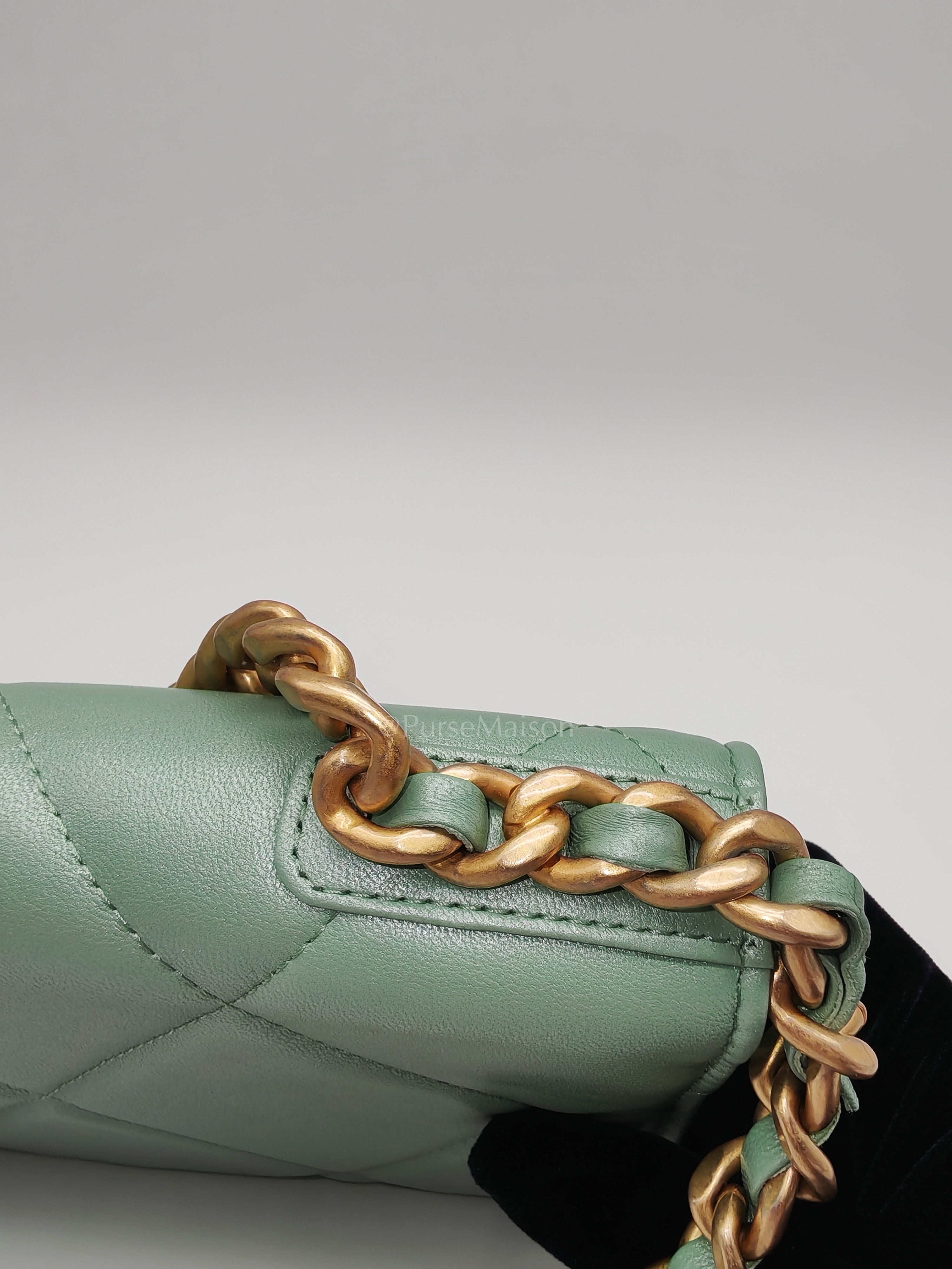 19 Wallet on Chain in Light Green Lambskin Leather & Gold Hardware Microchip | Purse Maison Luxury Bags Shop