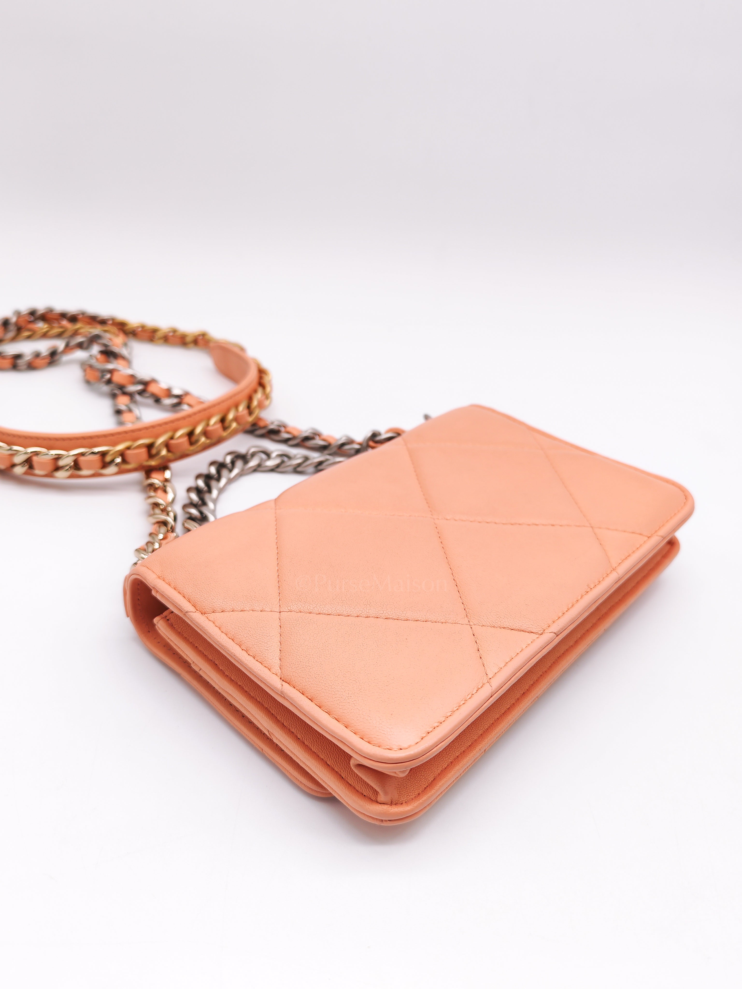 19 Wallet on Chain(WOC) in Pink Salmon Lambskin Mix Hardware Lambskin Leather (Microchip) | Purse Maison Luxury Bags Shop