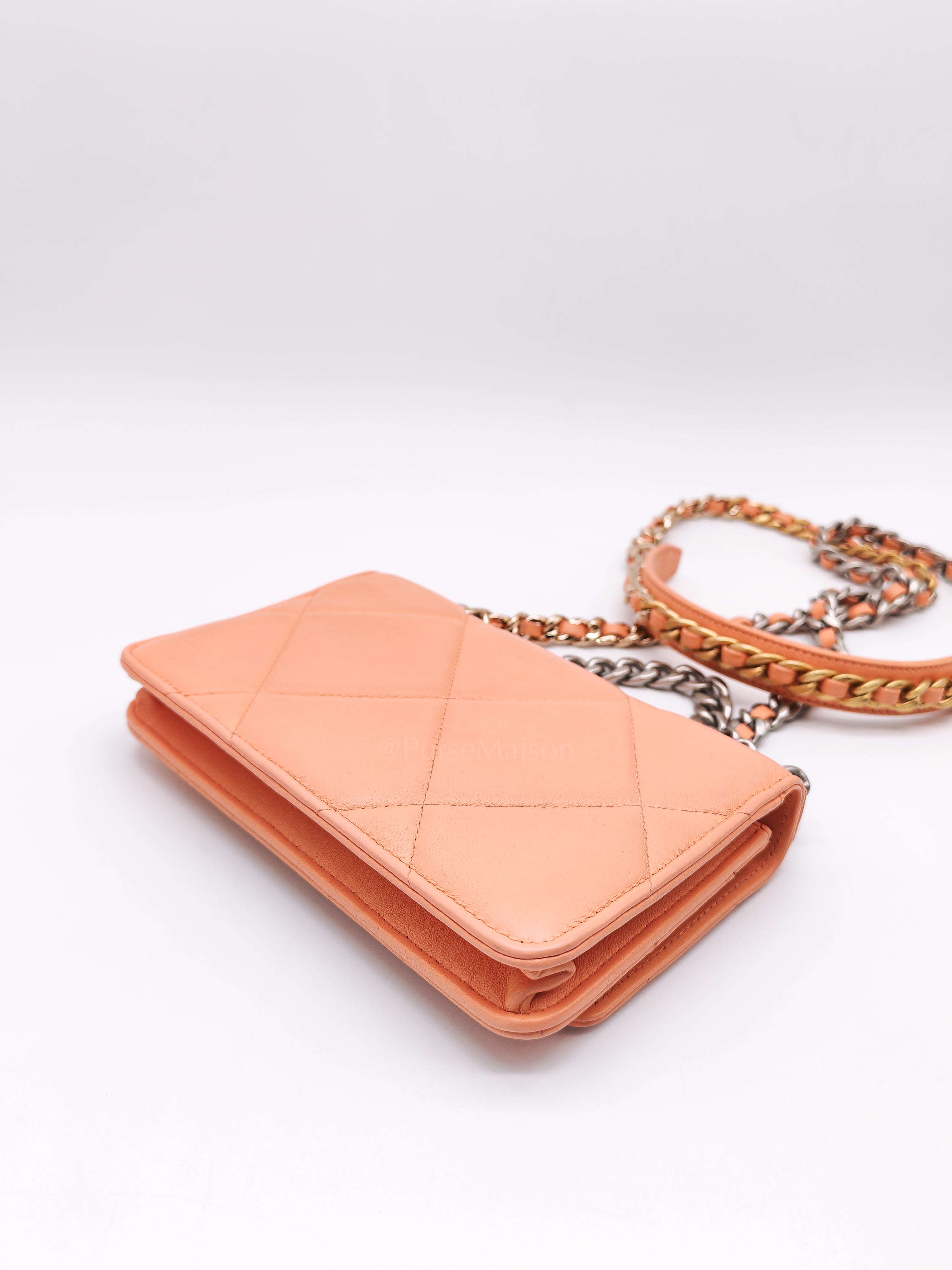 19 Wallet on Chain(WOC) in Pink Salmon Lambskin Mix Hardware Lambskin Leather (Microchip) | Purse Maison Luxury Bags Shop