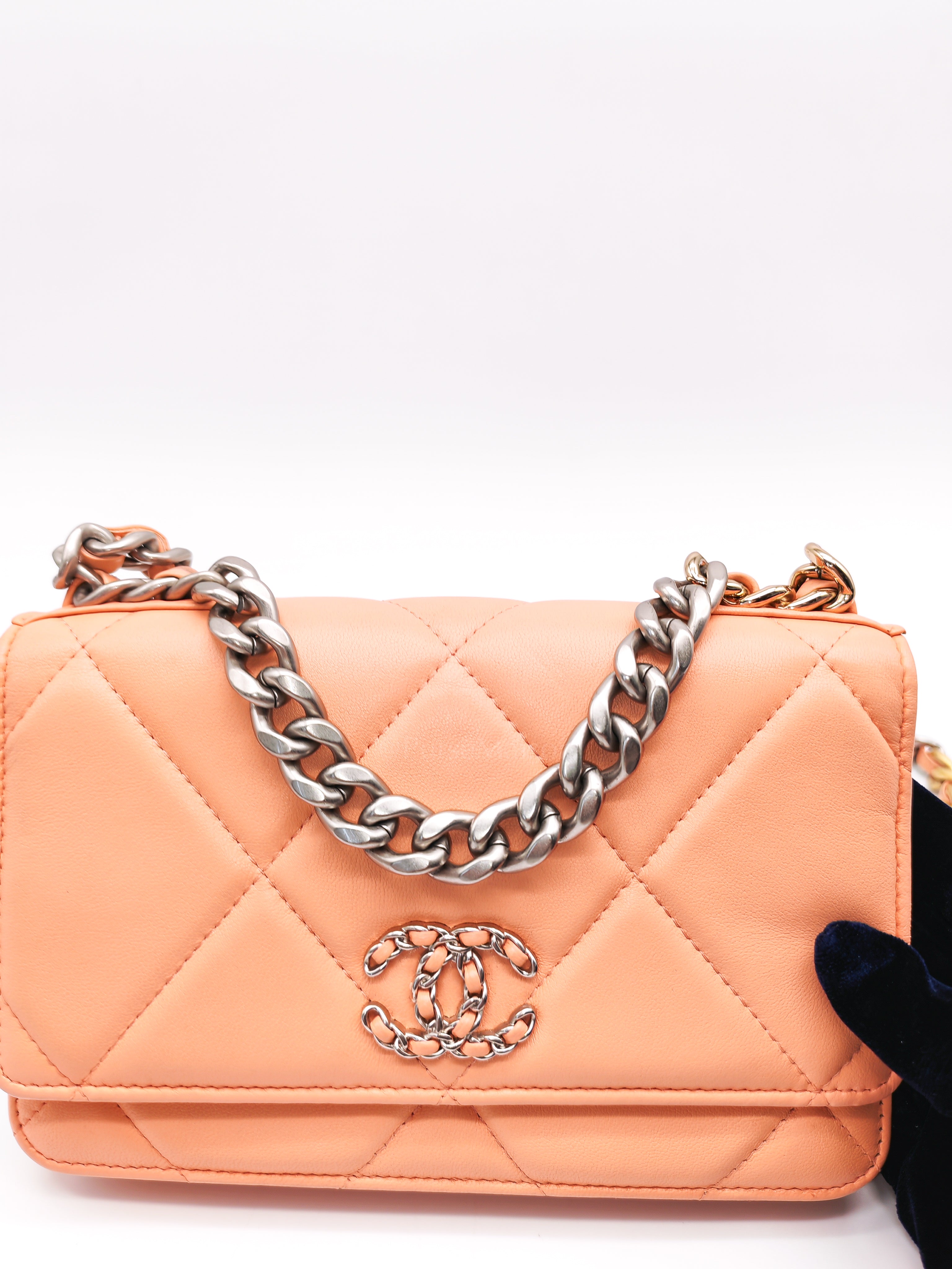 19 Wallet on Chain(WOC) in Pink Salmon Lambskin Mix Hardware Lambskin Leather (Microchip) | Purse Maison Luxury Bags Shop