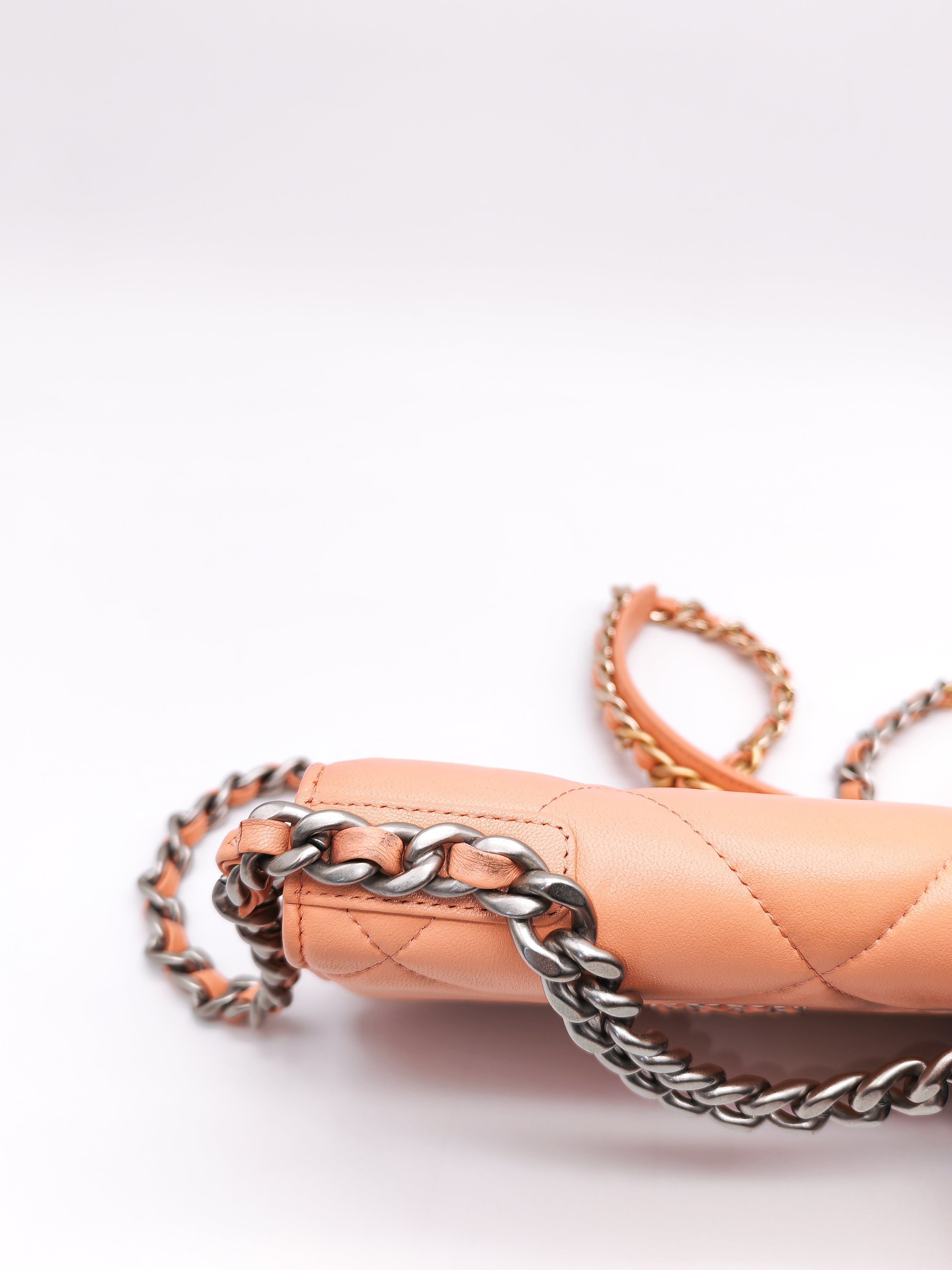 19 Wallet on Chain(WOC) in Pink Salmon Lambskin Mix Hardware Lambskin Leather (Microchip) | Purse Maison Luxury Bags Shop