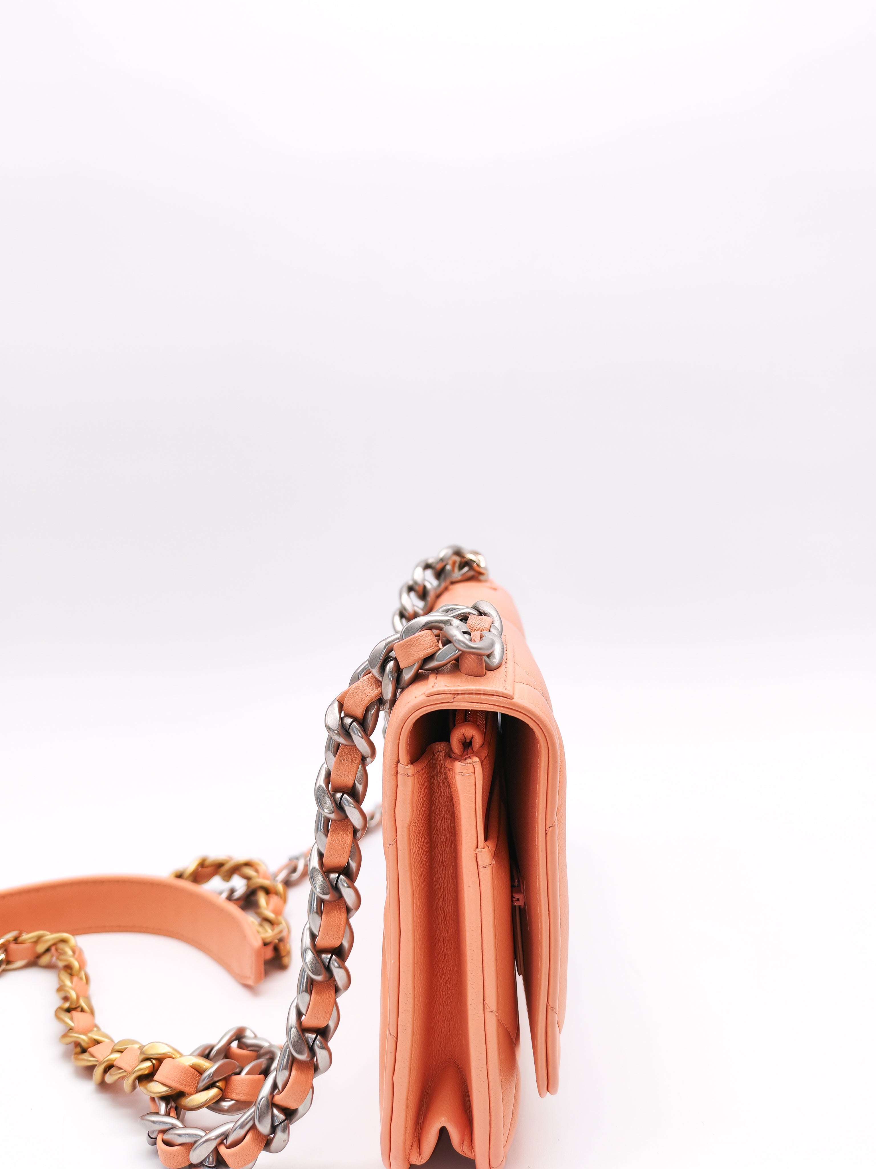 19 Wallet on Chain(WOC) in Pink Salmon Lambskin Mix Hardware Lambskin Leather (Microchip) | Purse Maison Luxury Bags Shop