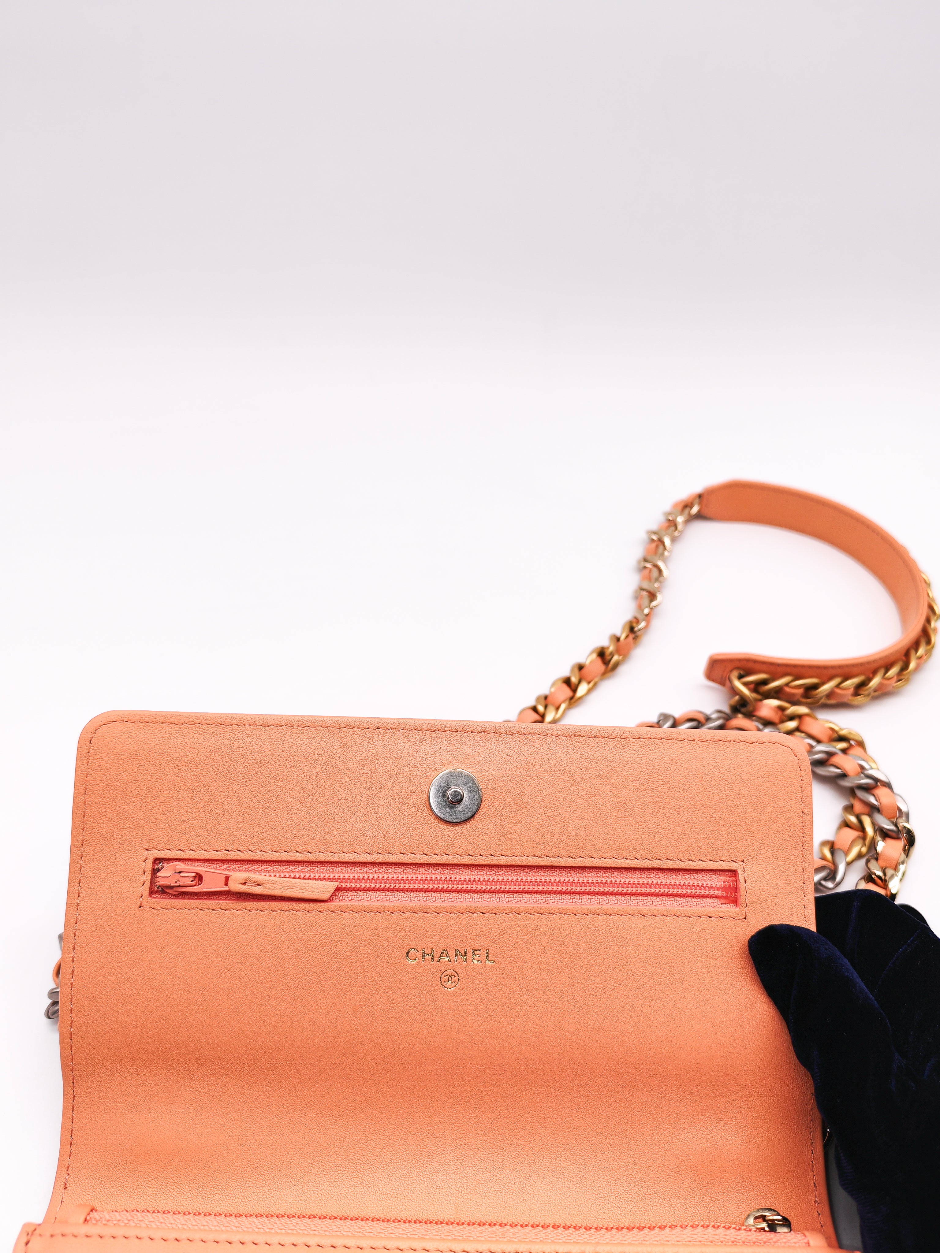 19 Wallet on Chain(WOC) in Pink Salmon Lambskin Mix Hardware Lambskin Leather (Microchip) | Purse Maison Luxury Bags Shop