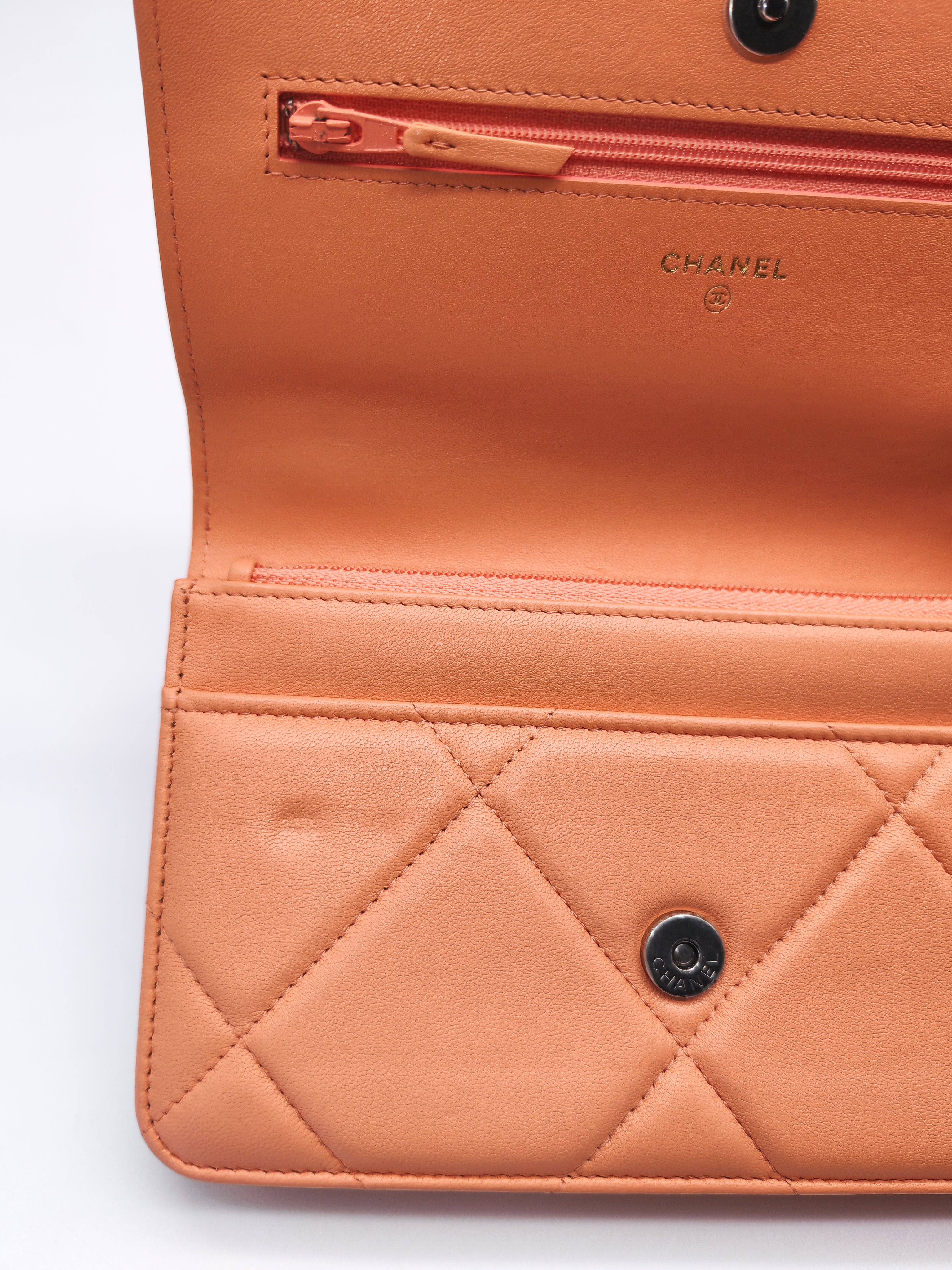 19 Wallet on Chain(WOC) in Pink Salmon Lambskin Mix Hardware Lambskin Leather (Microchip) | Purse Maison Luxury Bags Shop