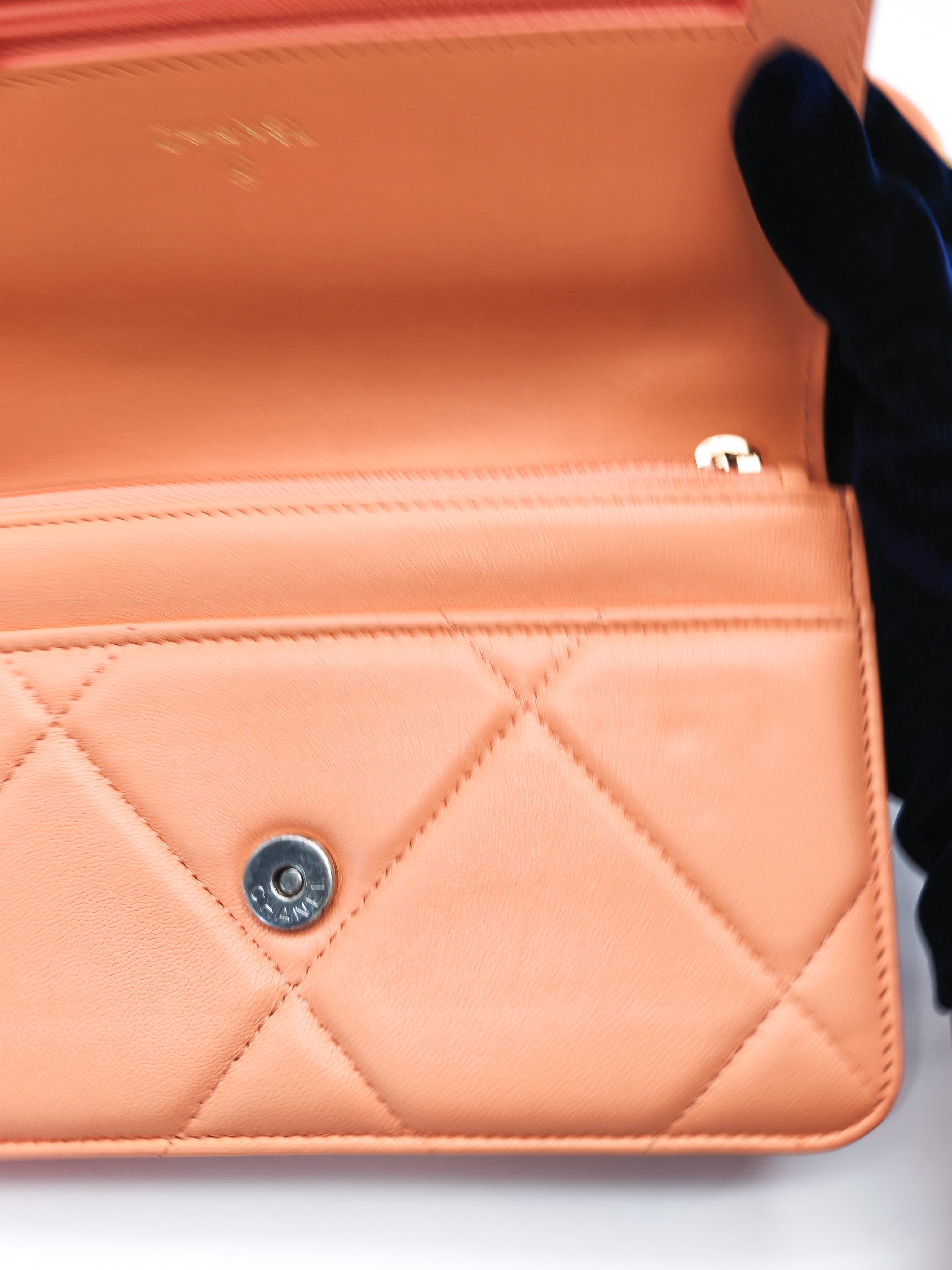 19 Wallet on Chain(WOC) in Pink Salmon Lambskin Mix Hardware Lambskin Leather (Microchip) | Purse Maison Luxury Bags Shop