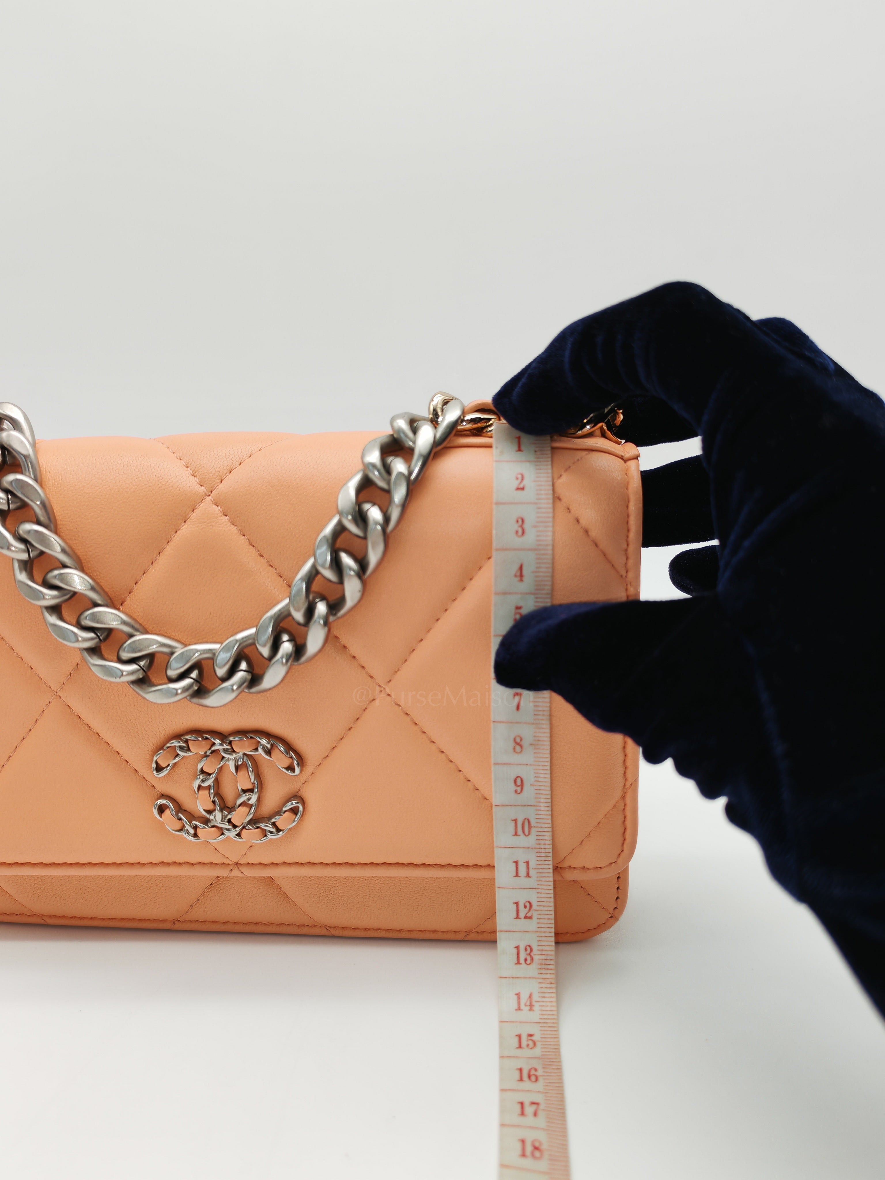 19 Wallet on Chain(WOC) in Pink Salmon Lambskin Mix Hardware Lambskin Leather (Microchip) | Purse Maison Luxury Bags Shop