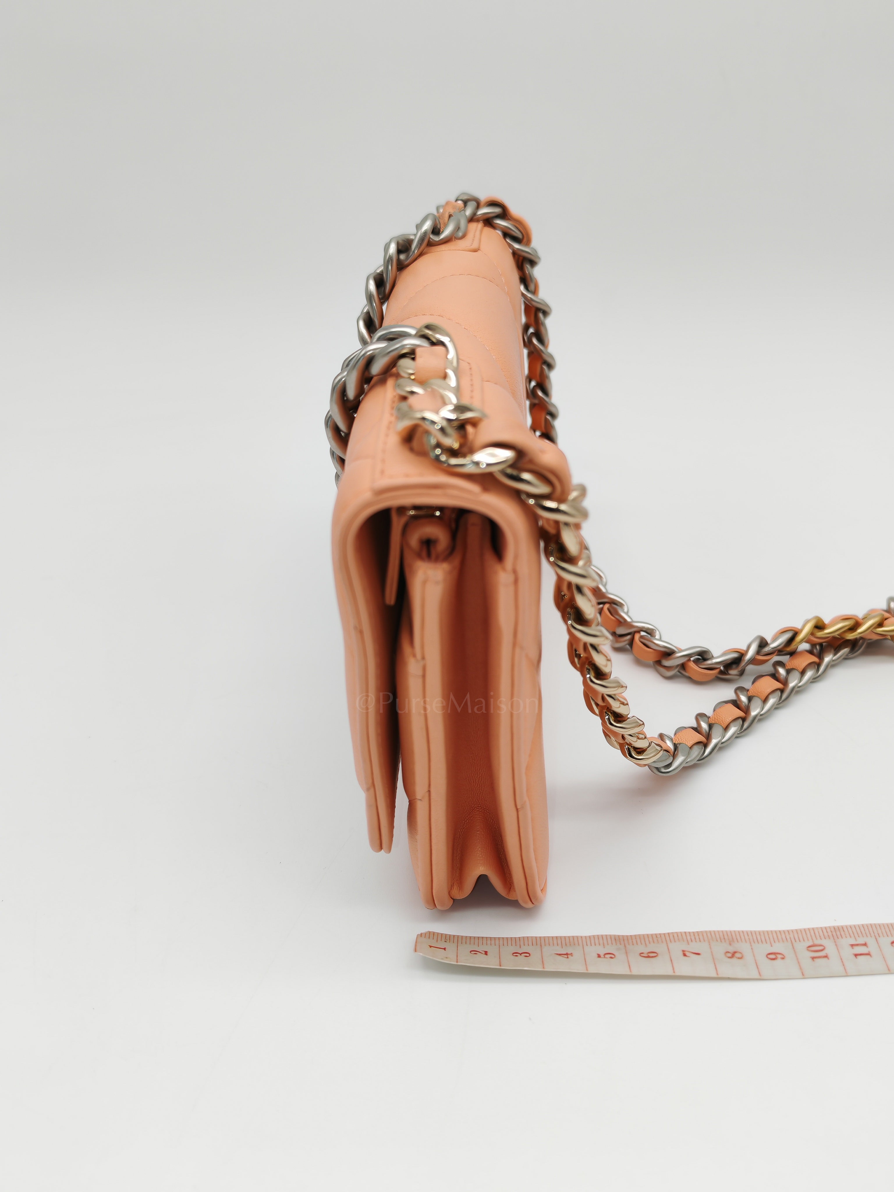19 Wallet on Chain(WOC) in Pink Salmon Lambskin Mix Hardware Lambskin Leather (Microchip) | Purse Maison Luxury Bags Shop