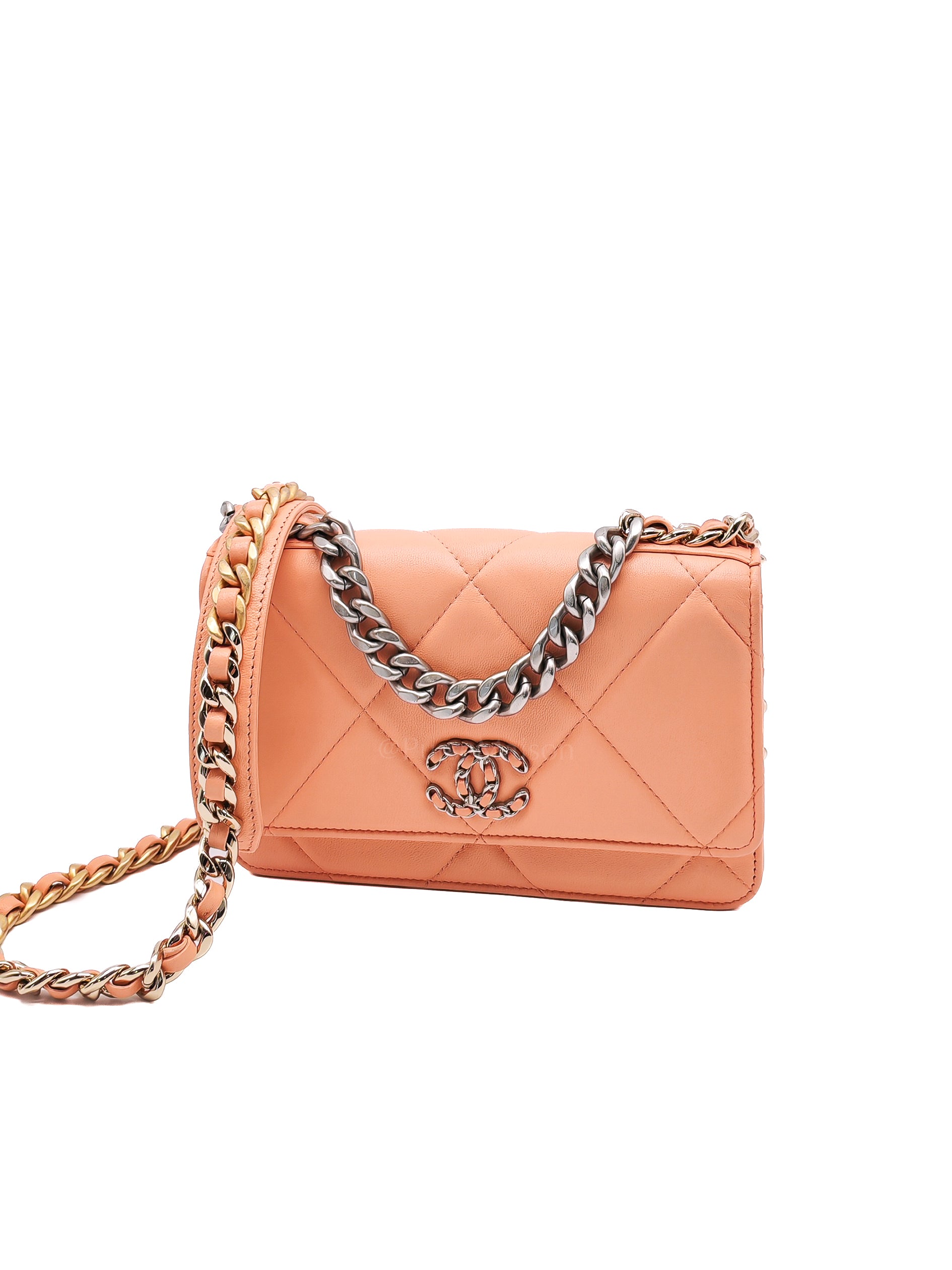 19 Wallet on Chain(WOC) in Pink Salmon Lambskin Mix Hardware Lambskin Leather (Microchip) | Purse Maison Luxury Bags Shop
