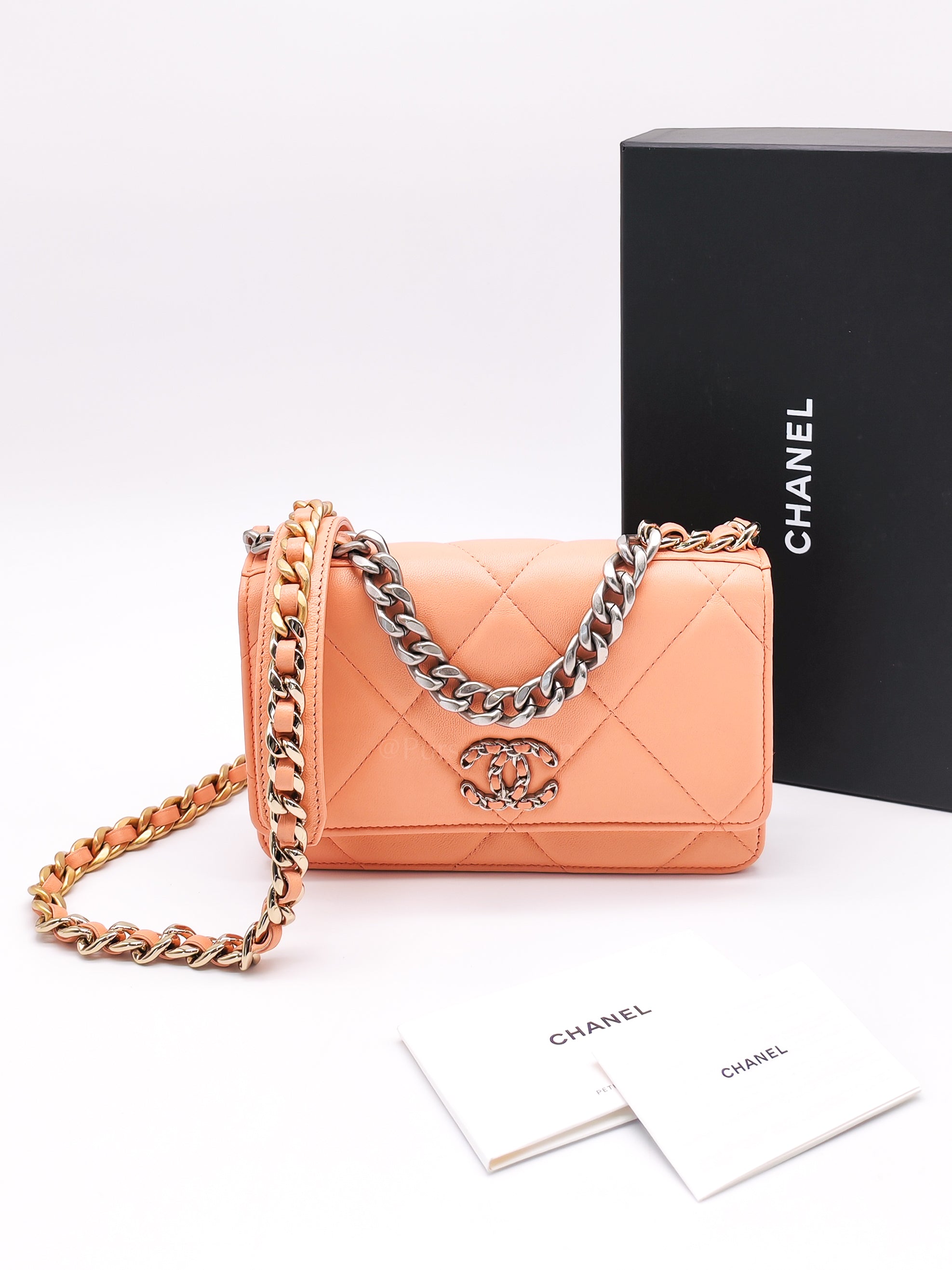 19 Wallet on Chain(WOC) in Pink Salmon Lambskin Mix Hardware Lambskin Leather (Microchip) | Purse Maison Luxury Bags Shop
