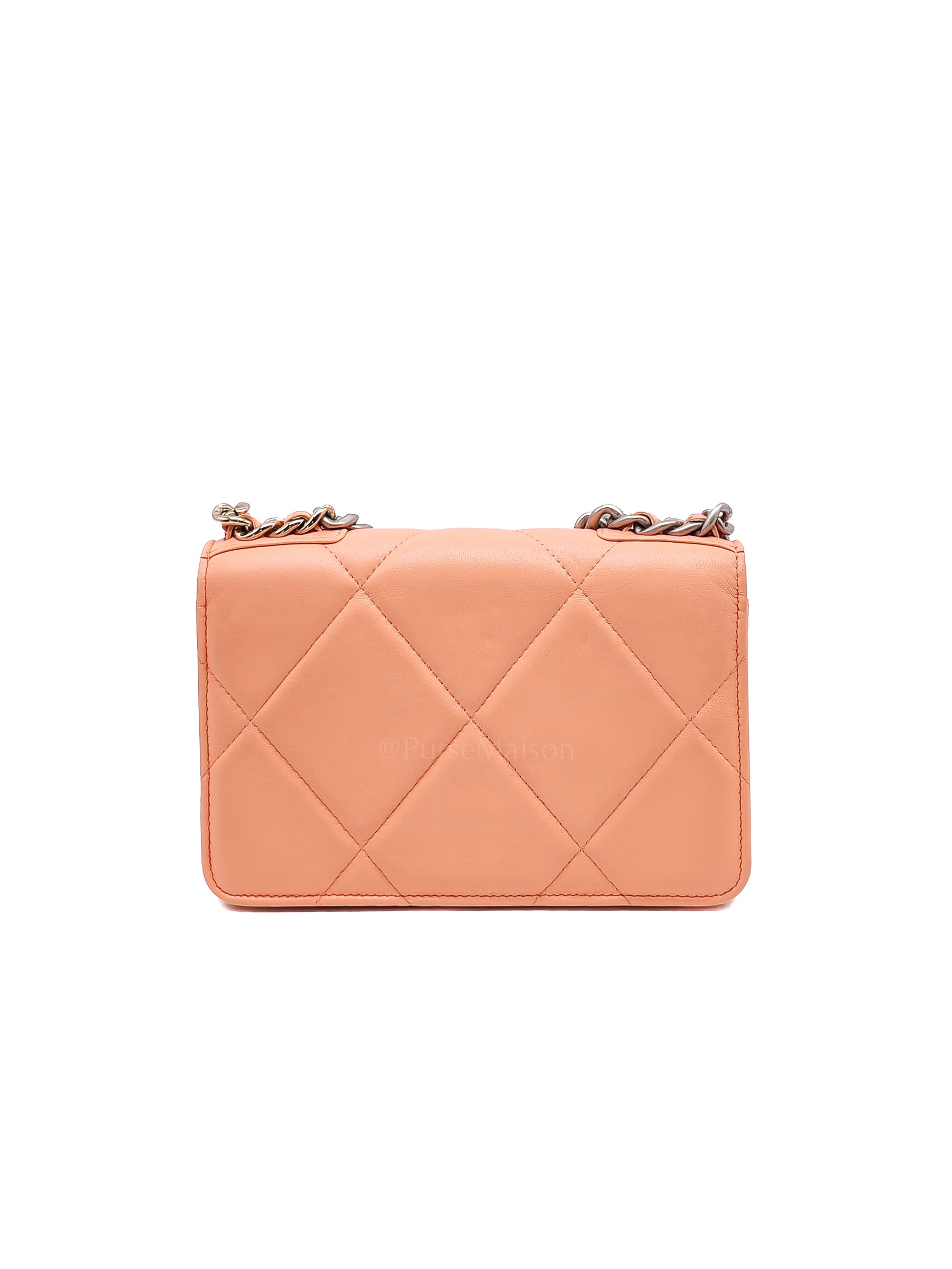 19 Wallet on Chain(WOC) in Pink Salmon Lambskin Mix Hardware Lambskin Leather (Microchip) | Purse Maison Luxury Bags Shop