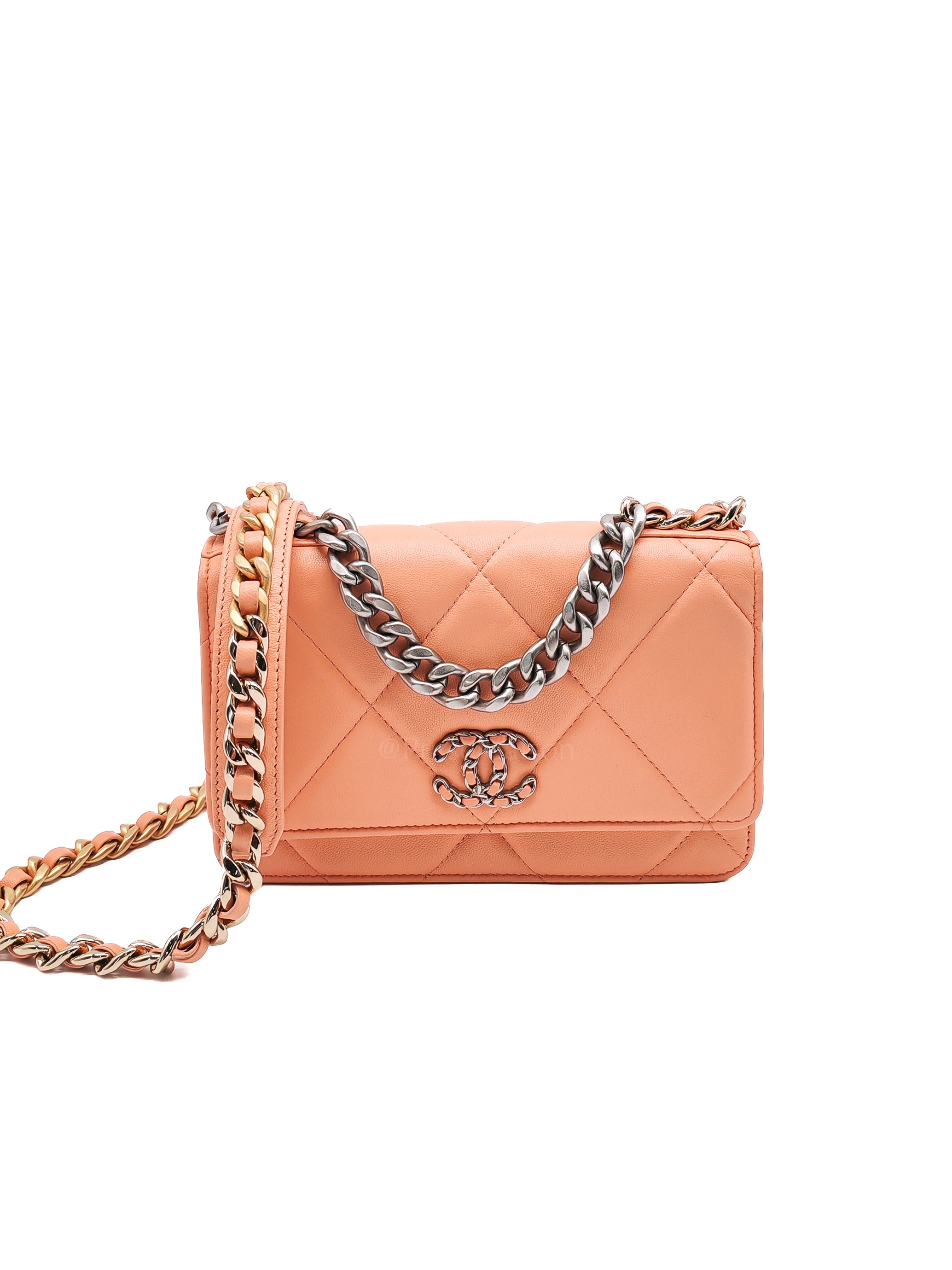 19 Wallet on Chain(WOC) in Pink Salmon Lambskin Mix Hardware Lambskin Leather (Microchip) | Purse Maison Luxury Bags Shop