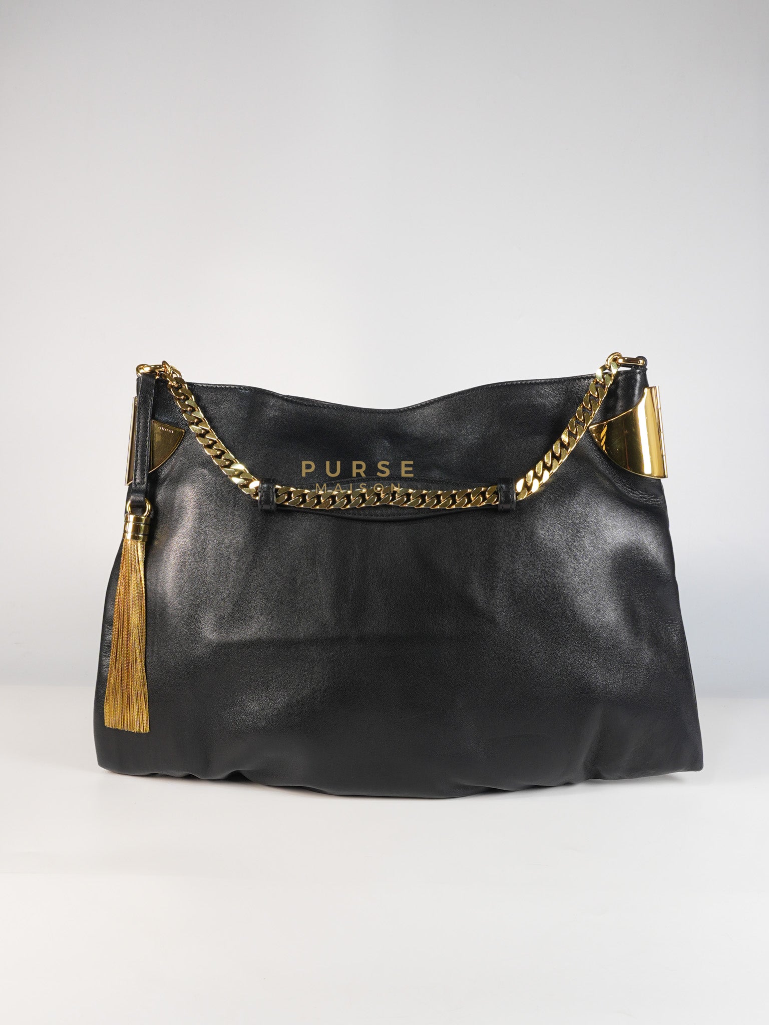 1970 Shoulder Bag in Black Calfskin Leather & Gold Hardware | Purse Maison Luxury Bags Shop