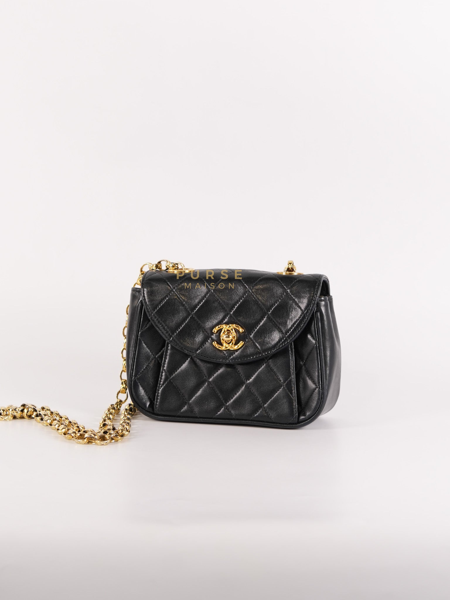 1992 Diamond Mini Bag in Black Quilted Lambskin Leather & Gold Hardware Series 23 | Purse Maison Luxury Bags Shop