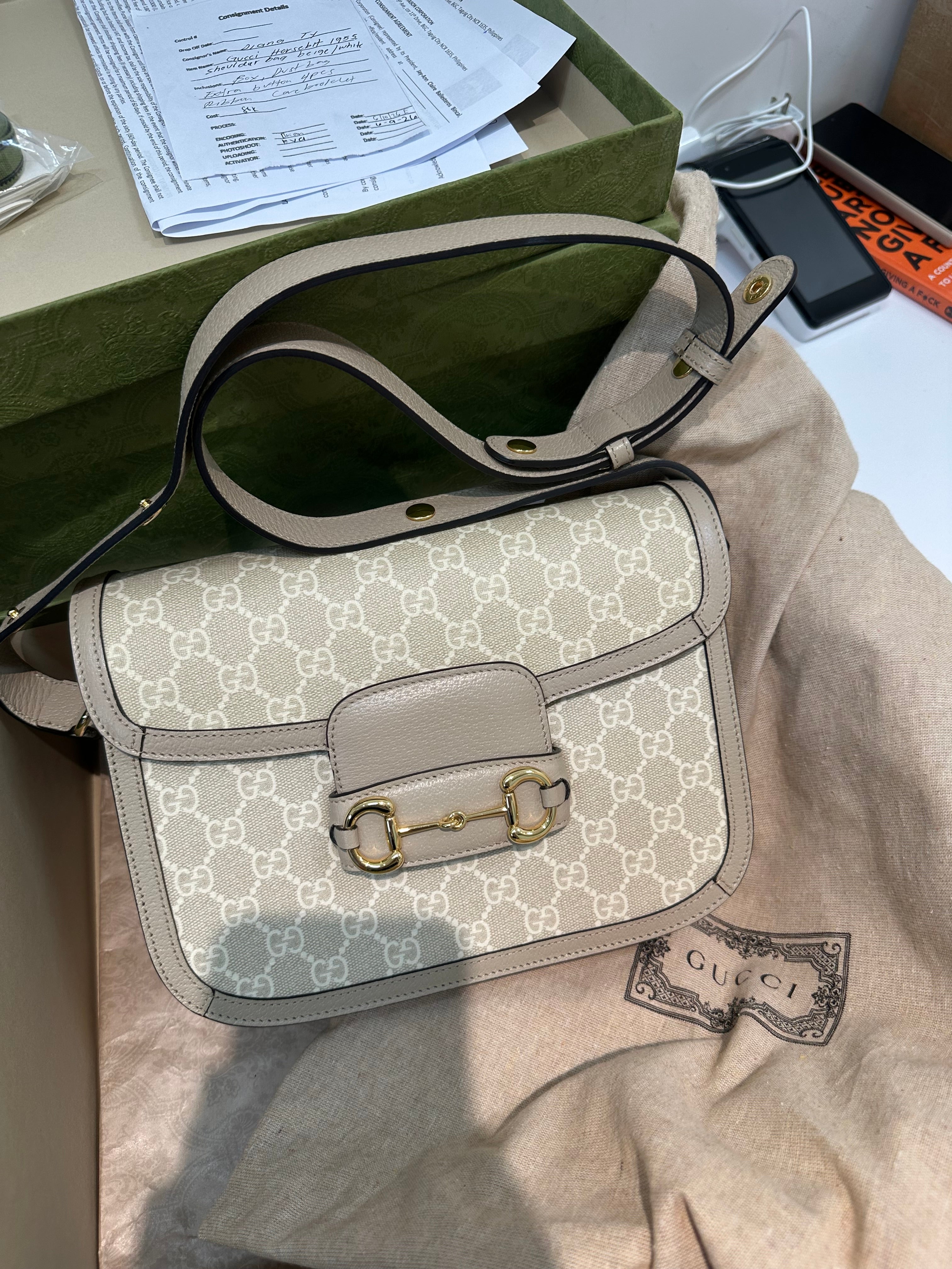 Guccu horsebit 1955 shoulder bag beige