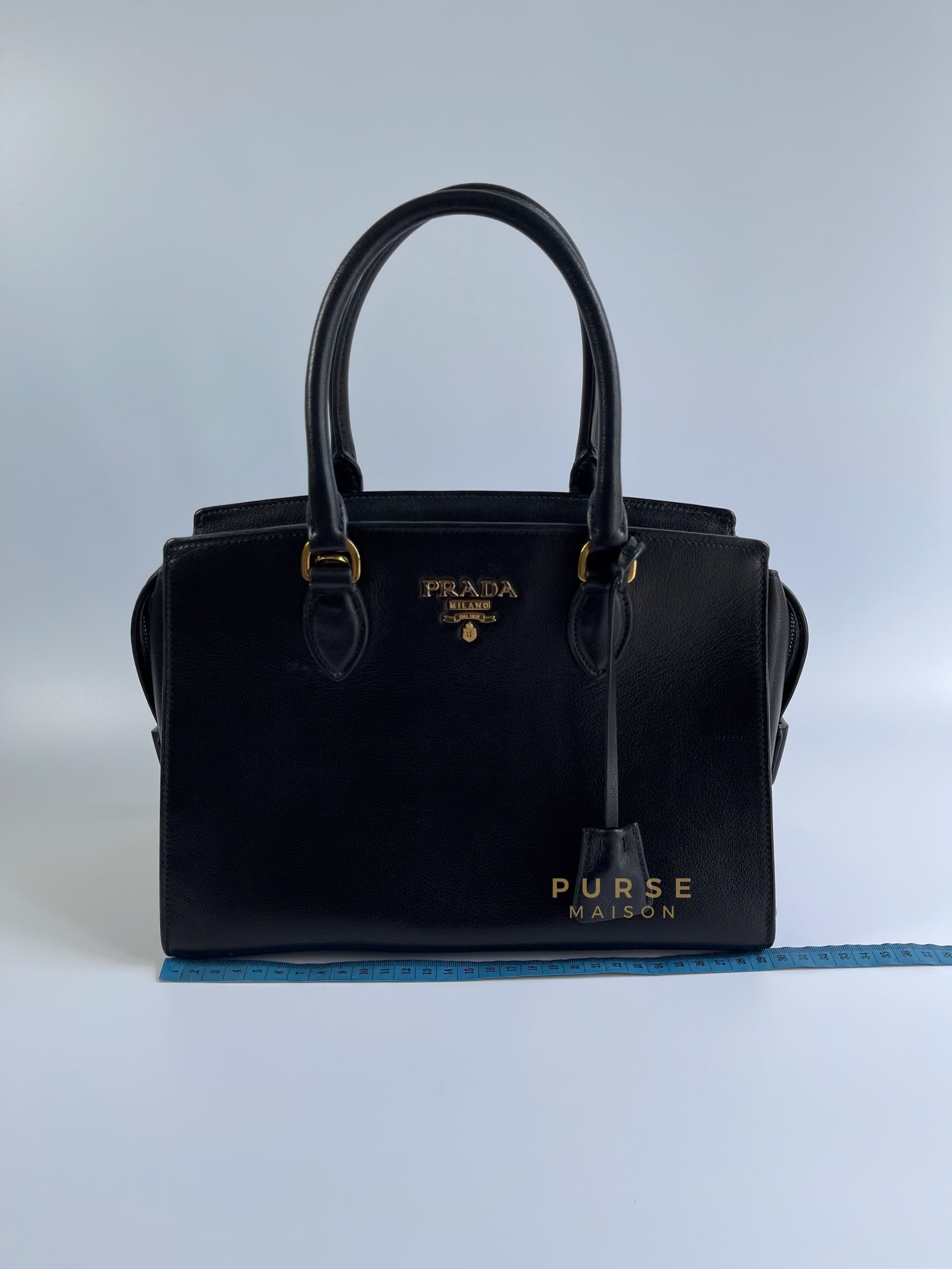 1BA163 Glace Black Calfskin Leather Hand Bag | Purse Maison Luxury Bags Shop