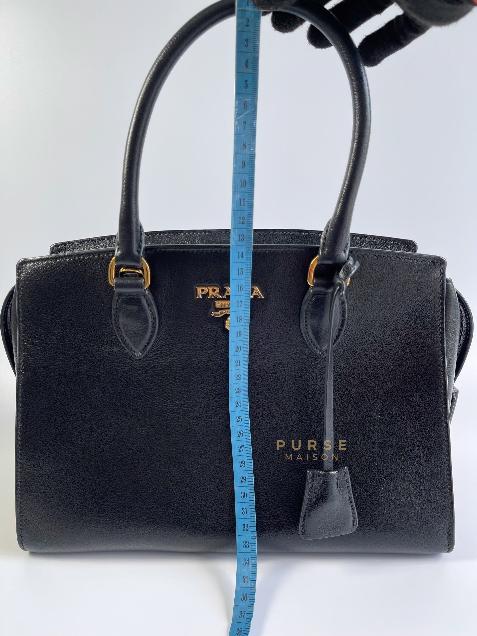 1BA163 Glace Black Calfskin Leather Hand Bag | Purse Maison Luxury Bags Shop