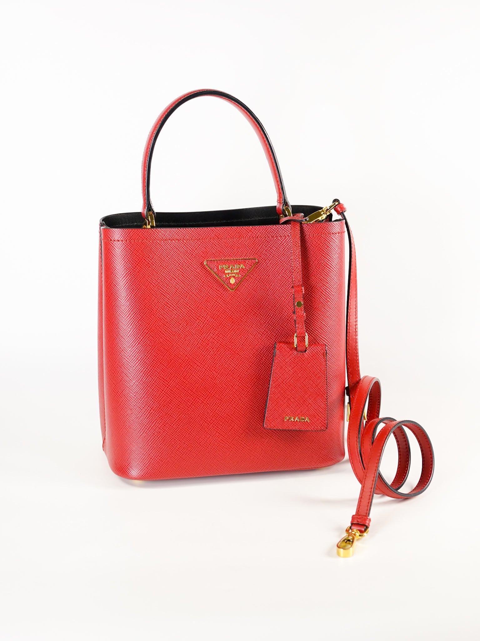 1BA212 Medium Panier Saffiano Cuir Leather Bag in Fuoco | Purse Maison Luxury Bags Shop