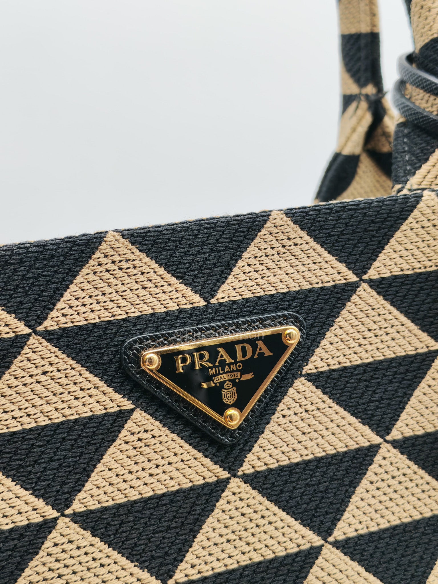 1BA356 Jacquard Triangolo Symbole Canvas Tote Bag | Purse Maison Luxury Bags Shop