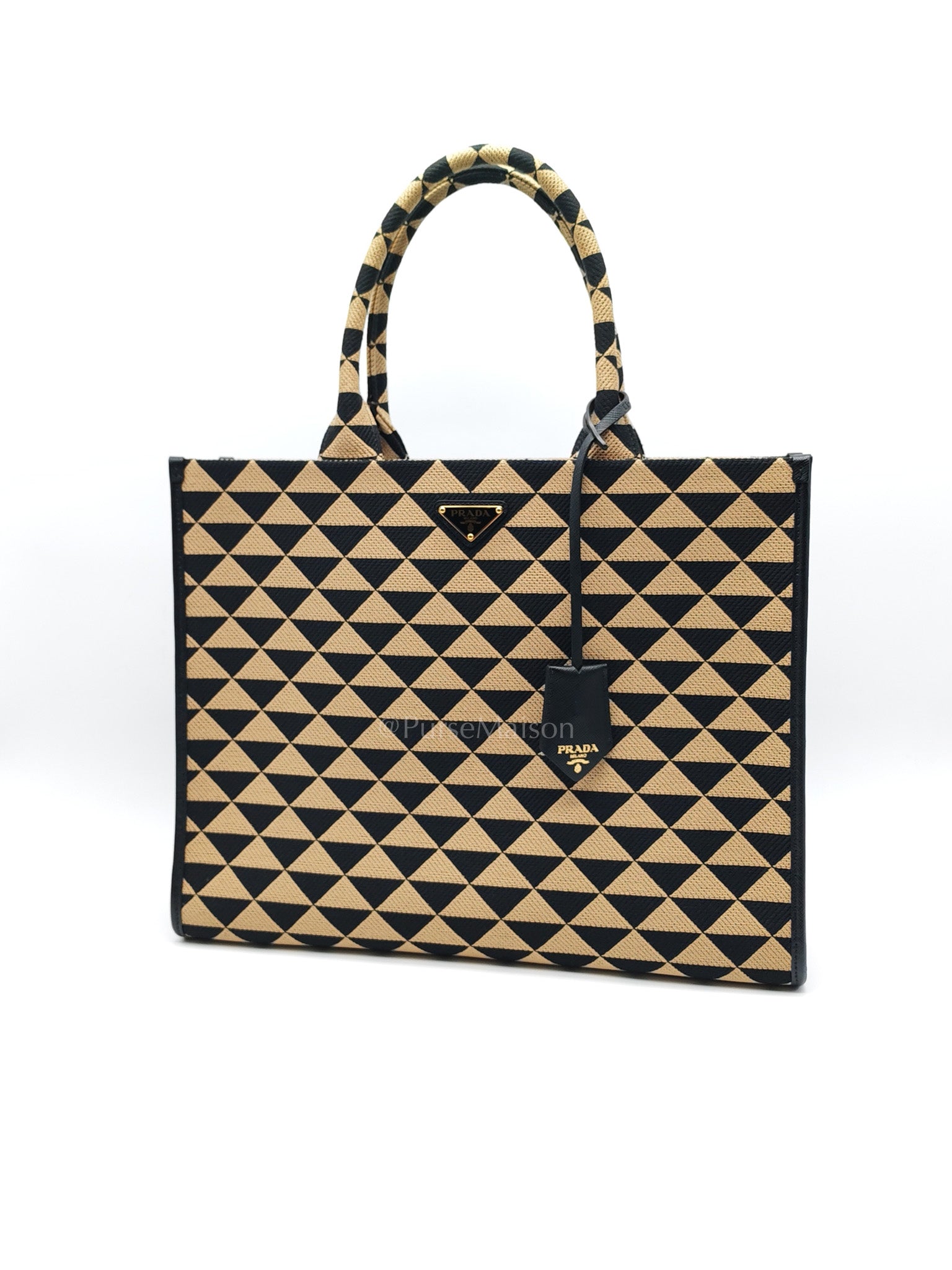 1BA356 Jacquard Triangolo Symbole Canvas Tote Bag | Purse Maison Luxury Bags Shop